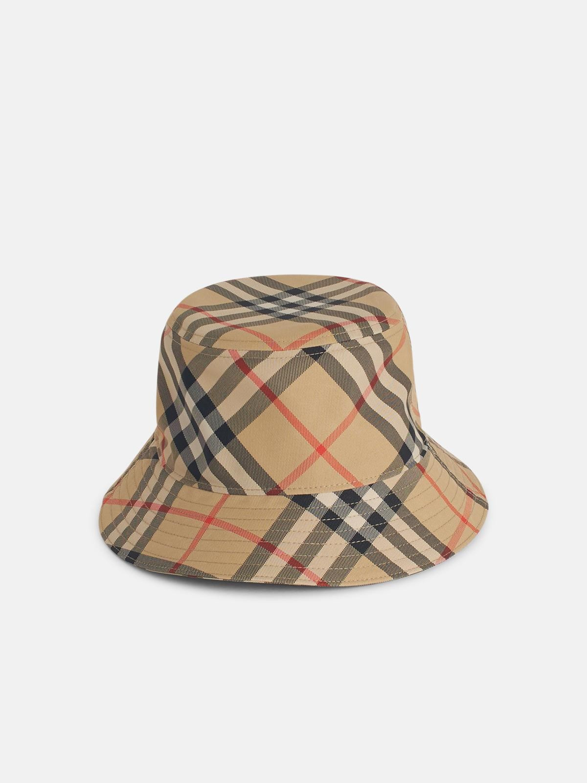 'CHECK' BEIGE COTTON HAT - 3