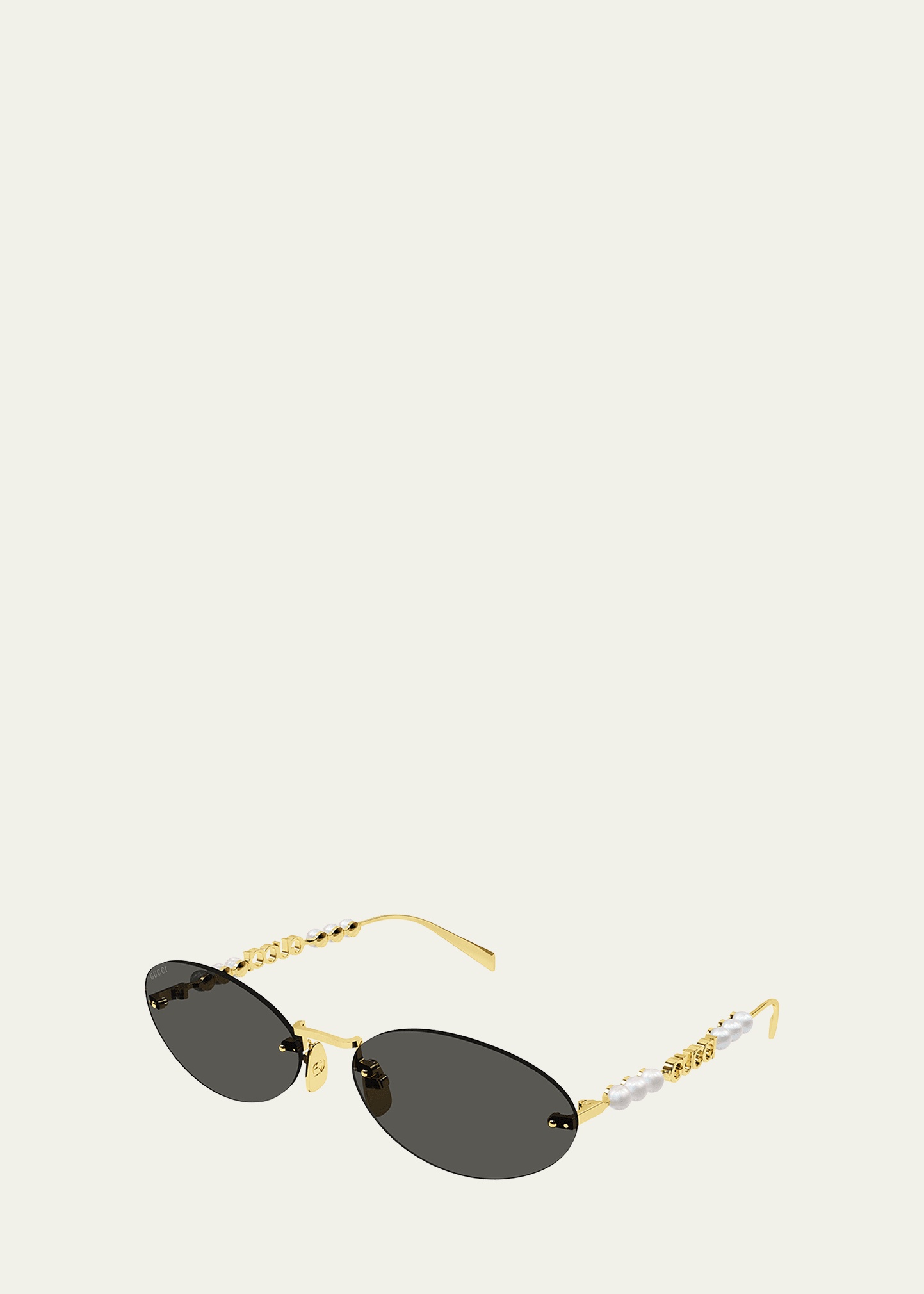 Rimless Metal Oval Sunglasses with Faux Pearls - 3