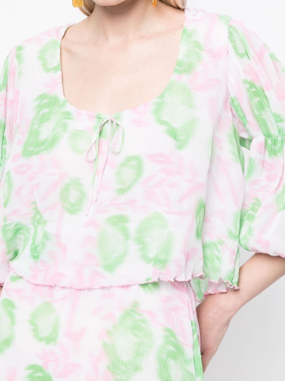 floral-print pleated georgette blouse - 5
