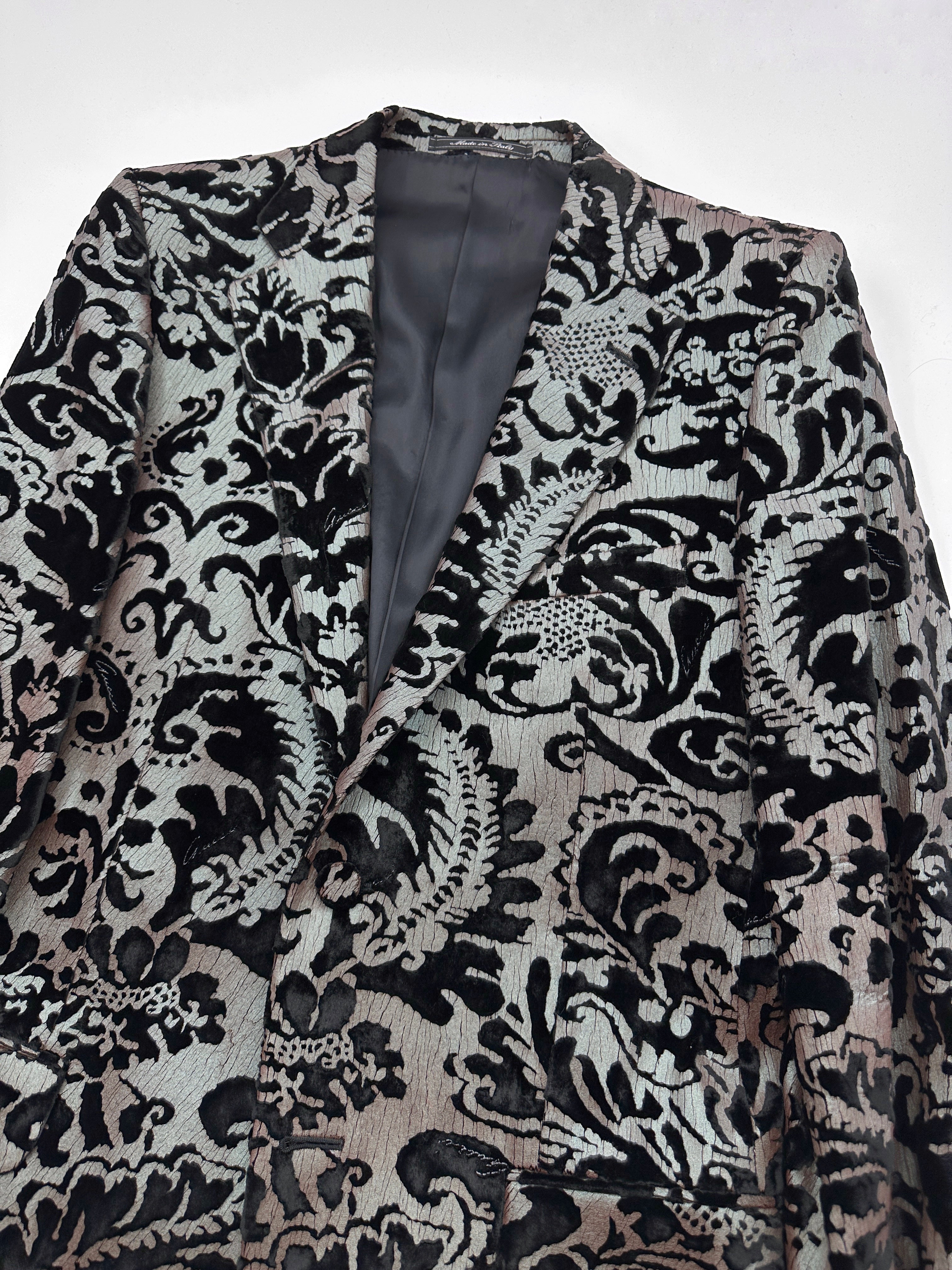 STATEMENT Gucci Spring 2000 Tom Ford Runway Men’s Damask Iridescent Floral Velvet Tuxedo Blazer Jack - 5