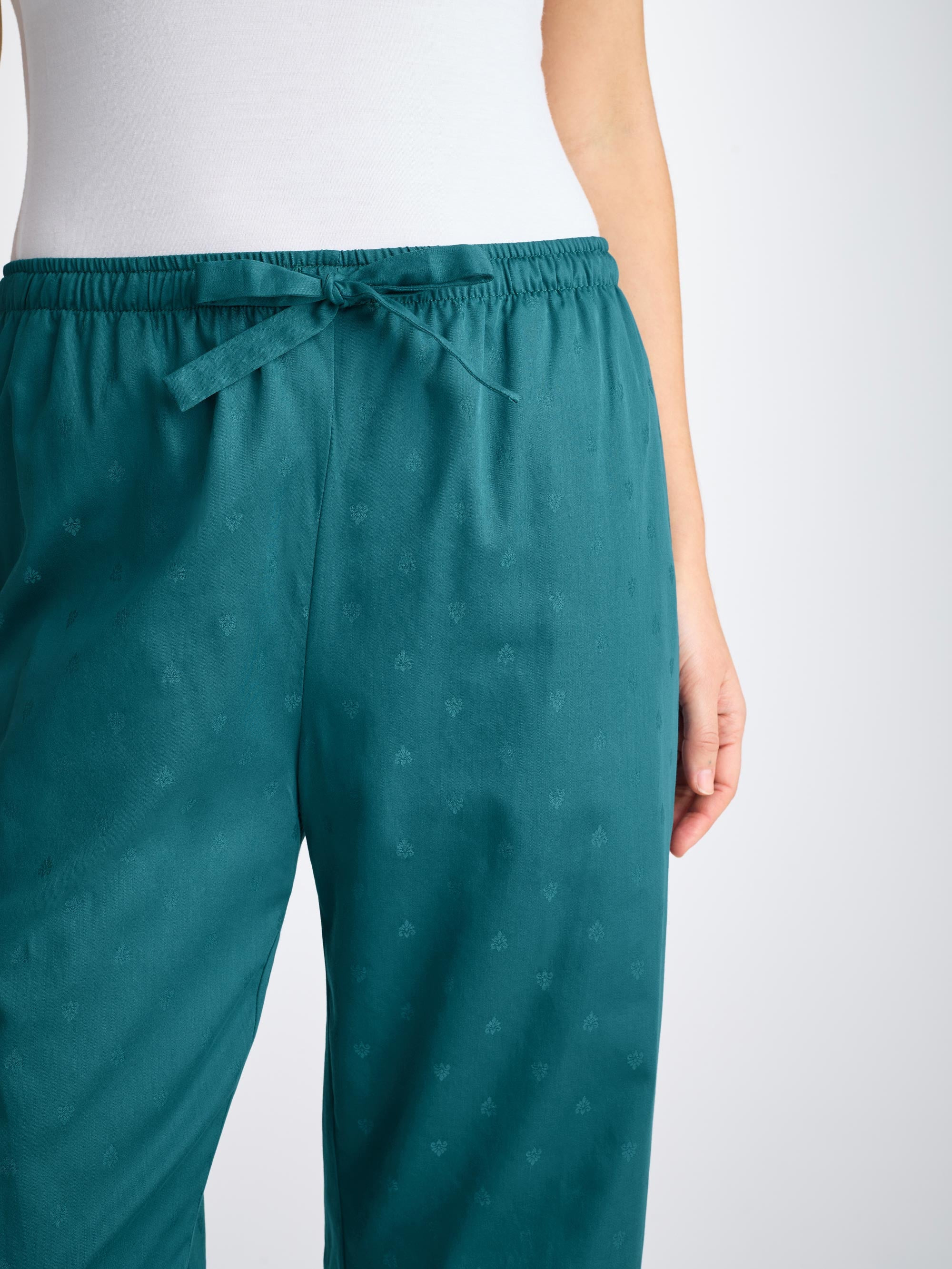 Women's Lounge Pants Cotton Jacquard Jungle Green Paisley Motif - 5