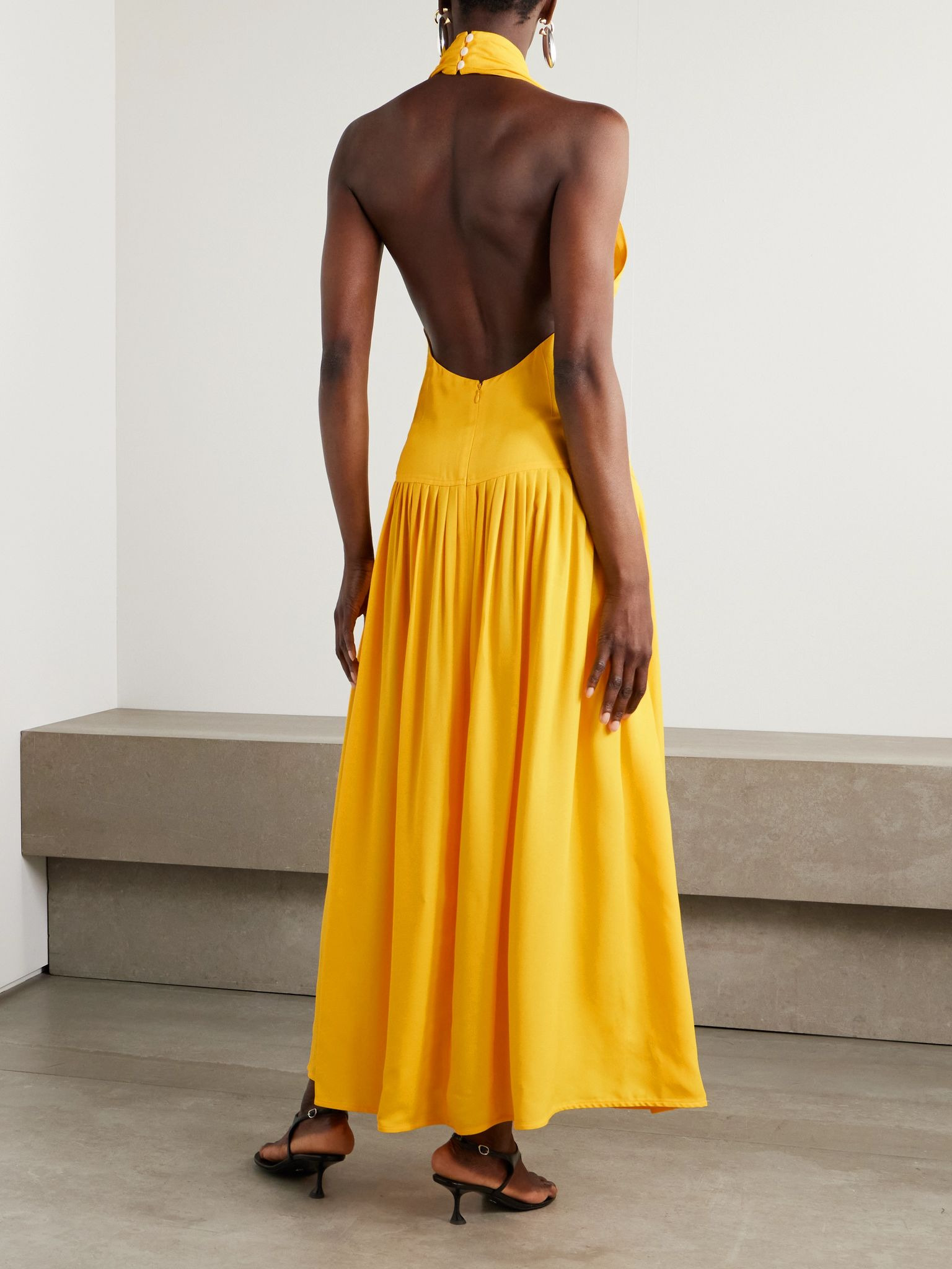 Tala pleated georgette halterneck maxi dress Yellow - 3