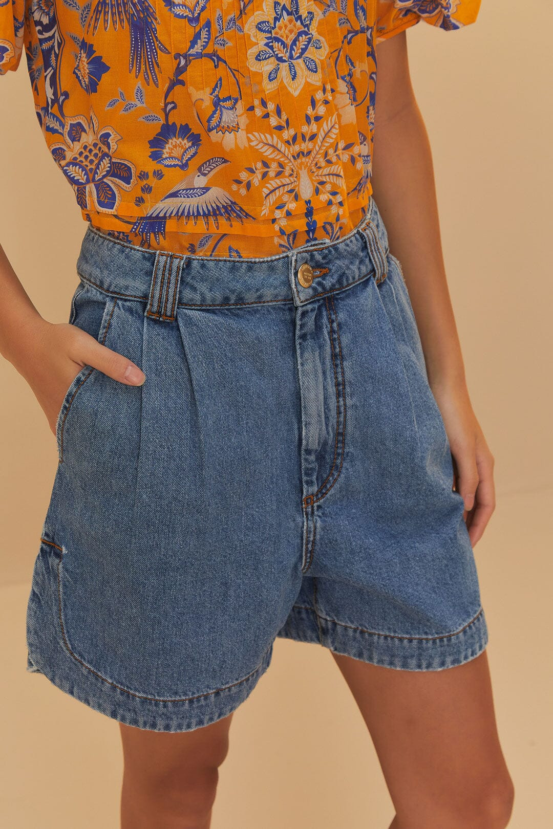 Denim Pleated Shorts - 2