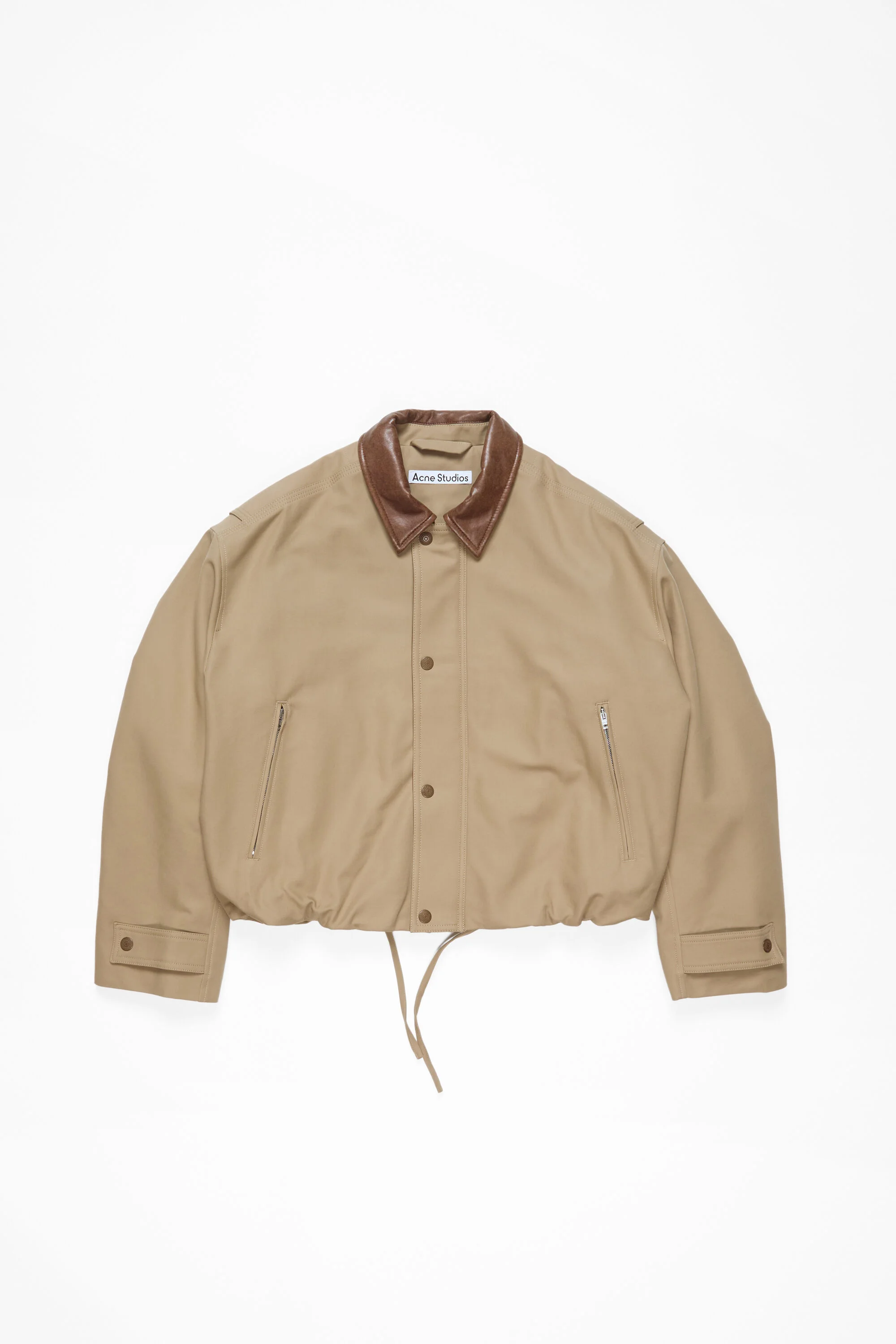 Bomber with leather collar - Khaki beige - 1