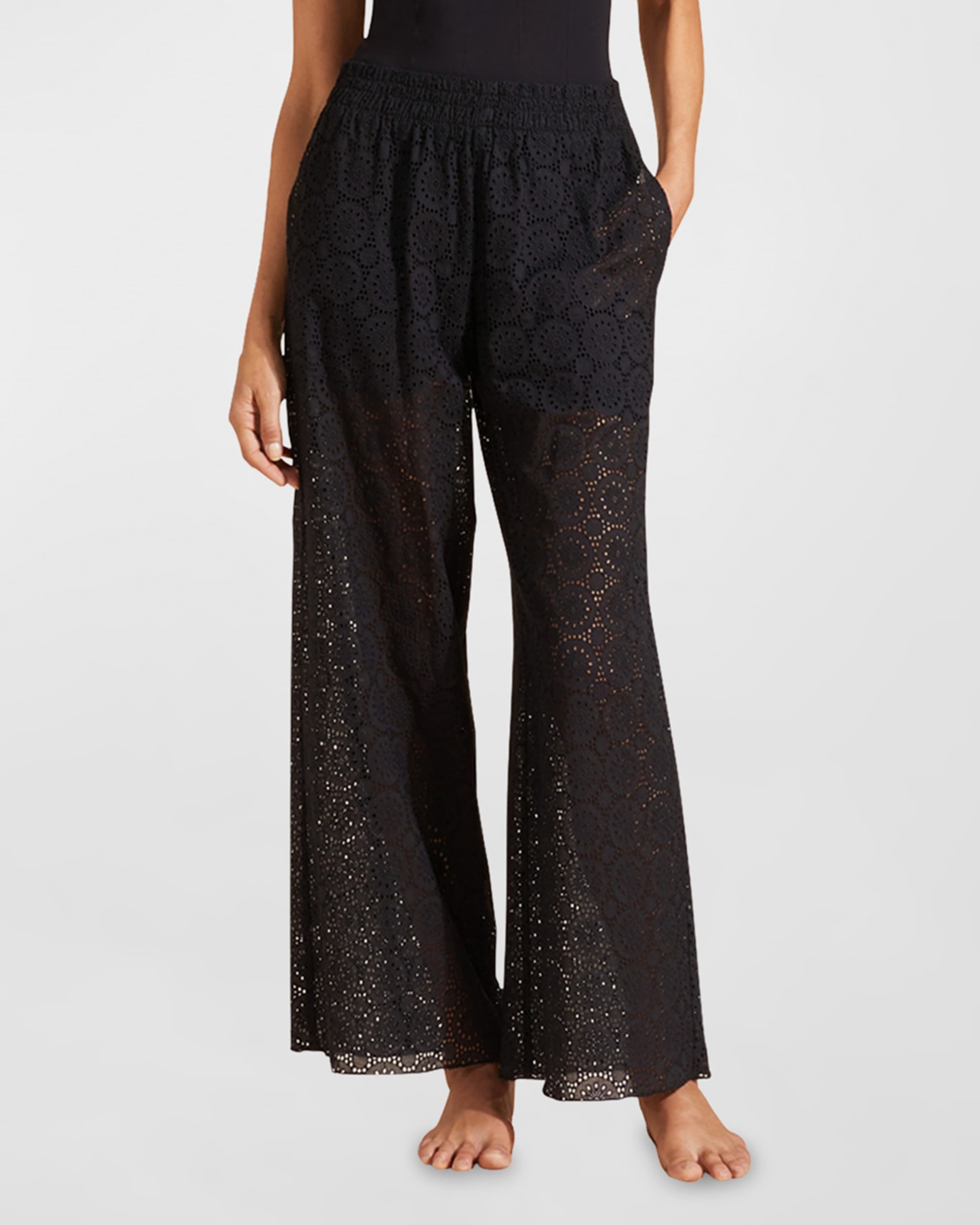 Embroidered Wide-Leg Cotton Pants - 2