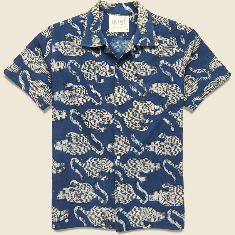 Tiger Block Print Shirt - Blue 1