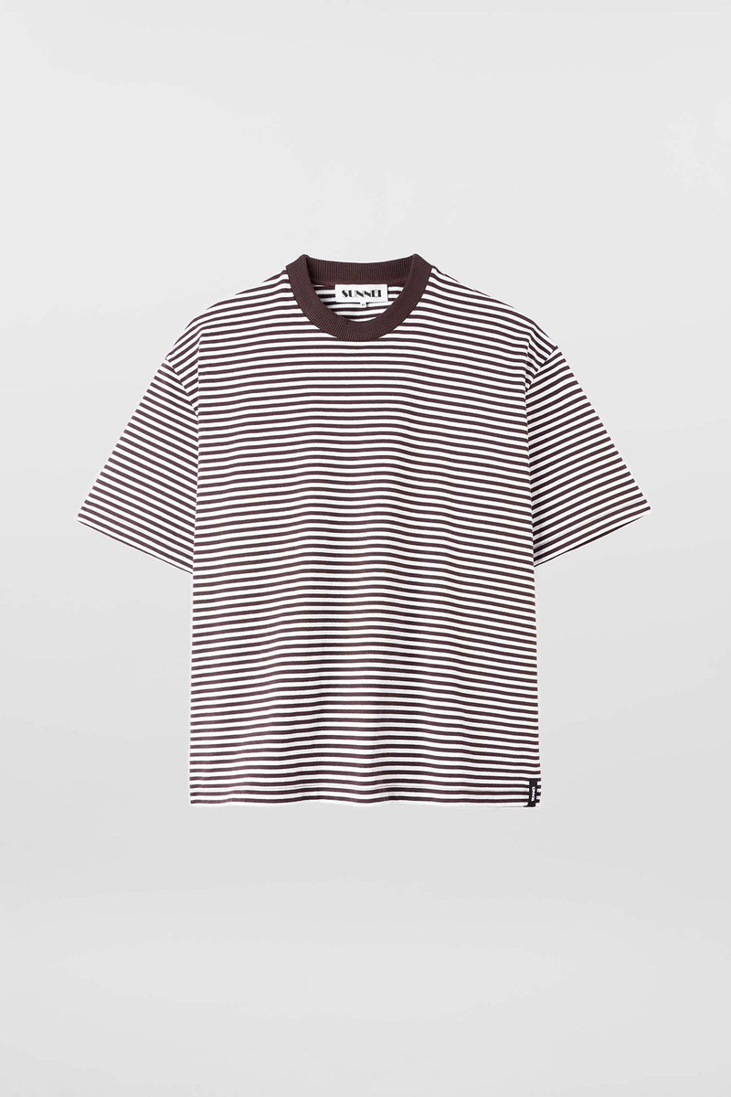 STRIPED OVER T-SHIRT / brown & optical white 1