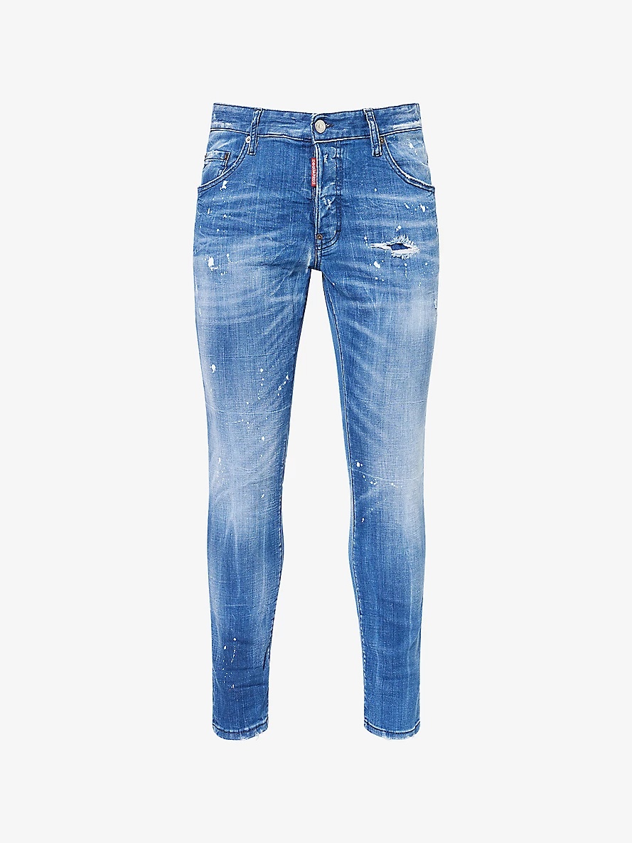 Skater Printed Tapered-Leg Slim-Fit Stretch-Denim Jeans - 1