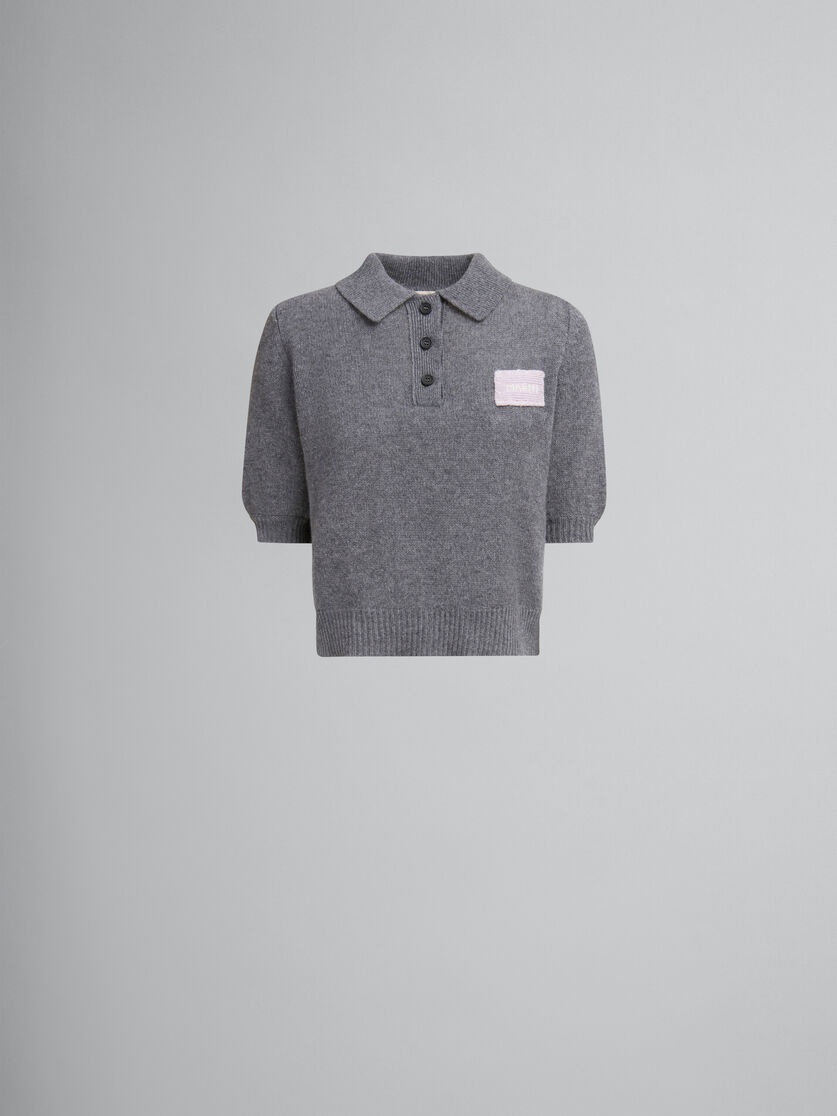 GREY CASHMERE POLO JUMPER WITH MARNI PATCH - 1