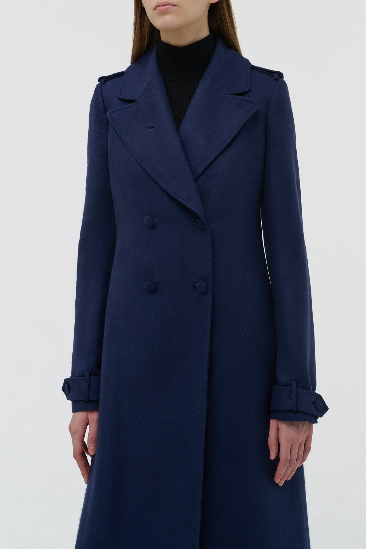 Houstt Trench Coat in Navy Winter Silk - 5