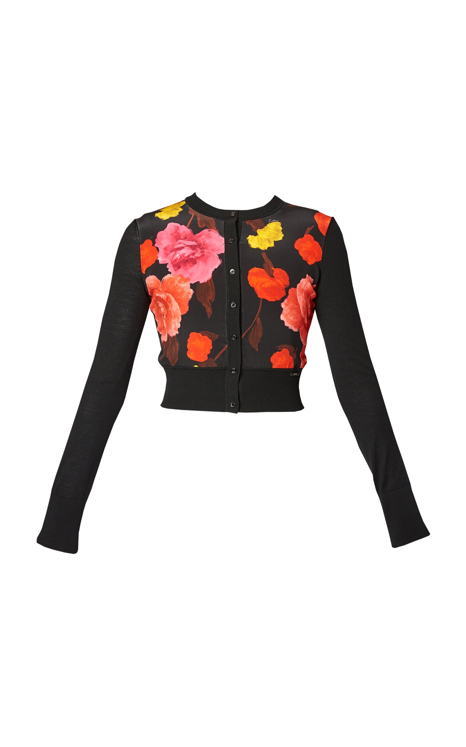 Wool Cropped Floral-Printed Cardigan black - 1