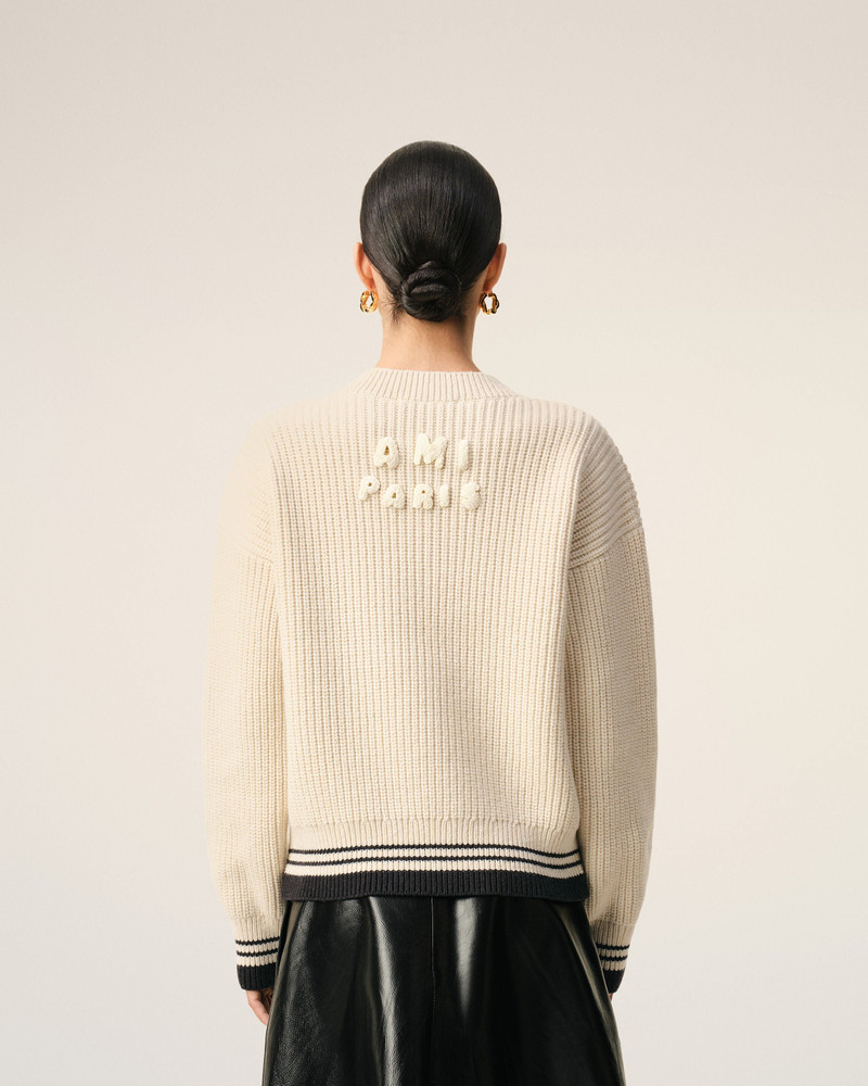 WHITE RIBBED WOOL V NECK AMI DE COEUR SWEATER 5