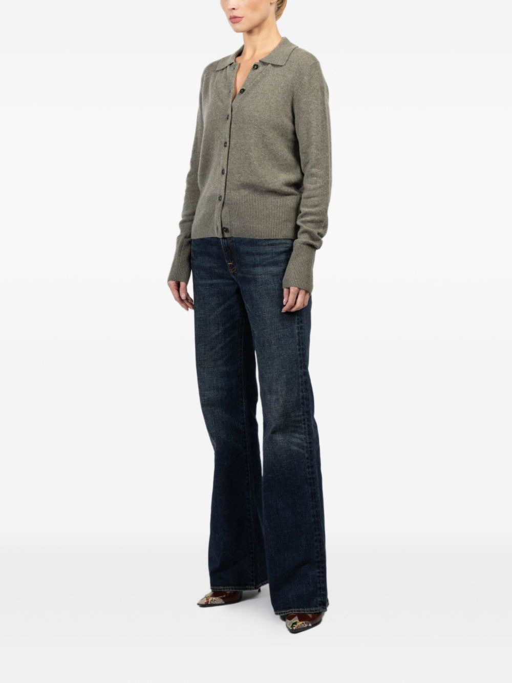 collared button-front cardigan - 3