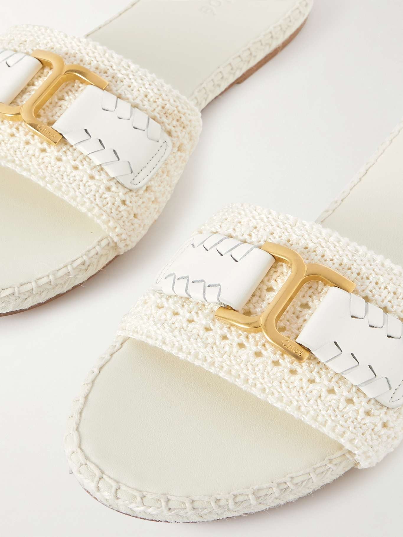 Marcie leather-trimmed crocheted slides - 4