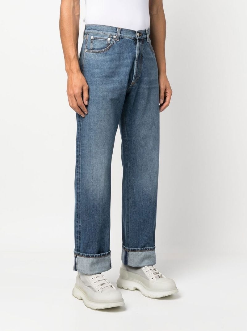 turn-up cuff straight-leg jeans - 3