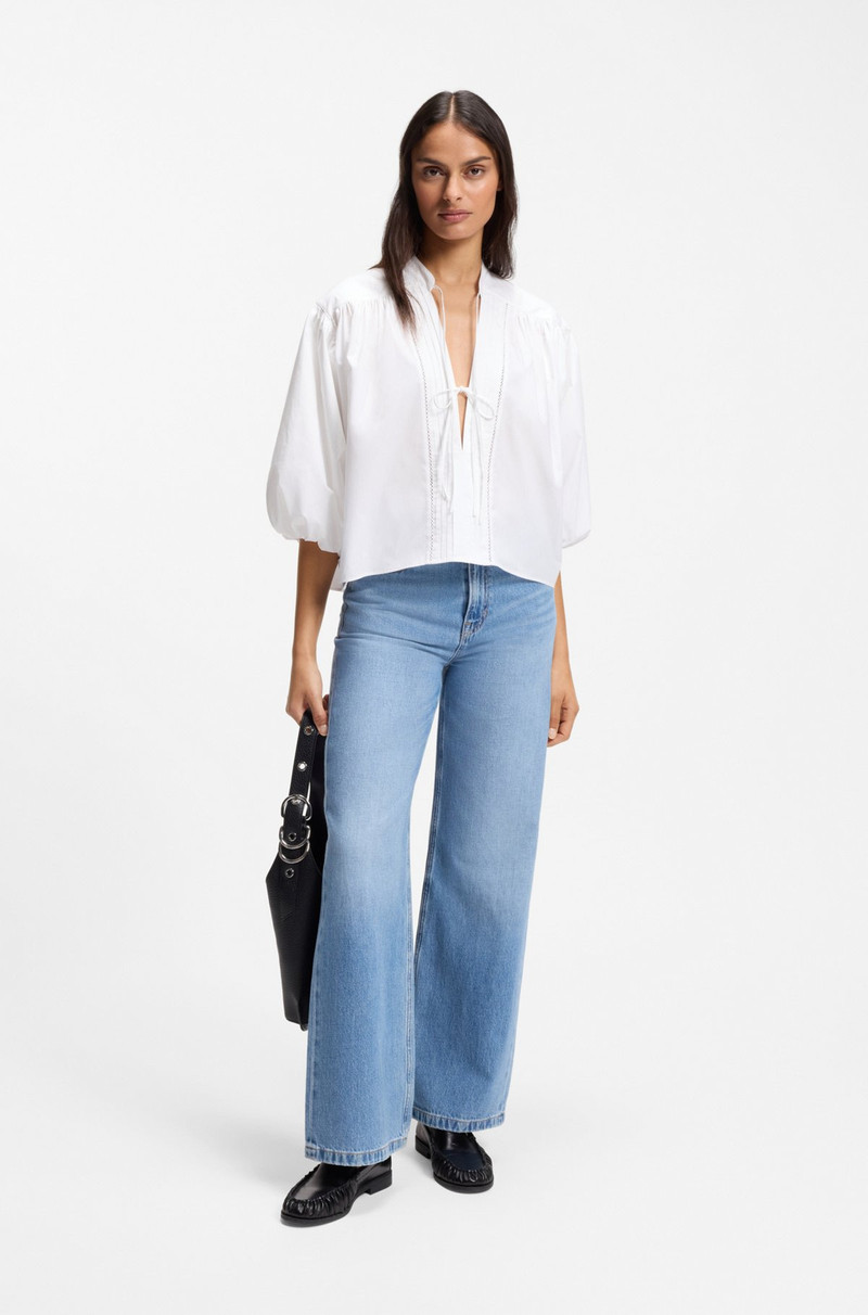 BOSS RELAXED-FIT COTTON-POPLIN BLOUSE WITH BALLOON SLEEVES outlook