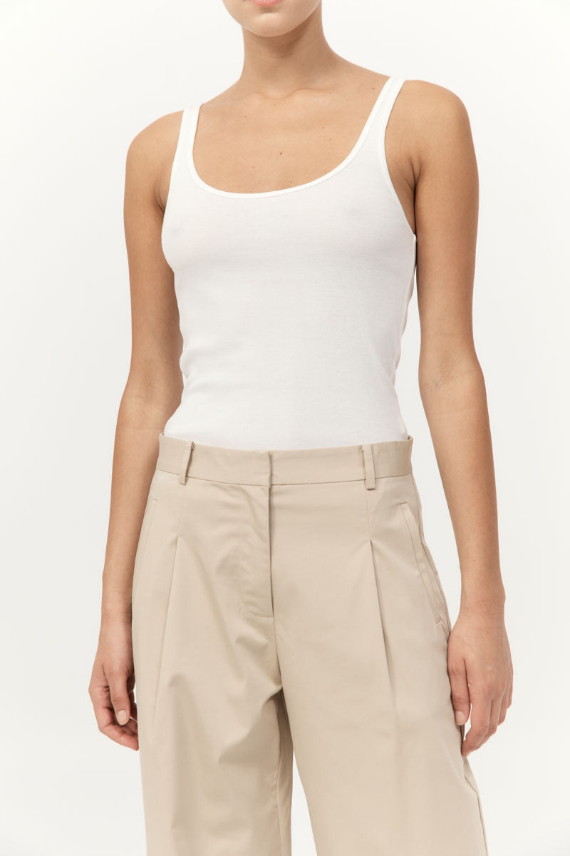 Organic Cotton Slim Scoop Tank - White - 3