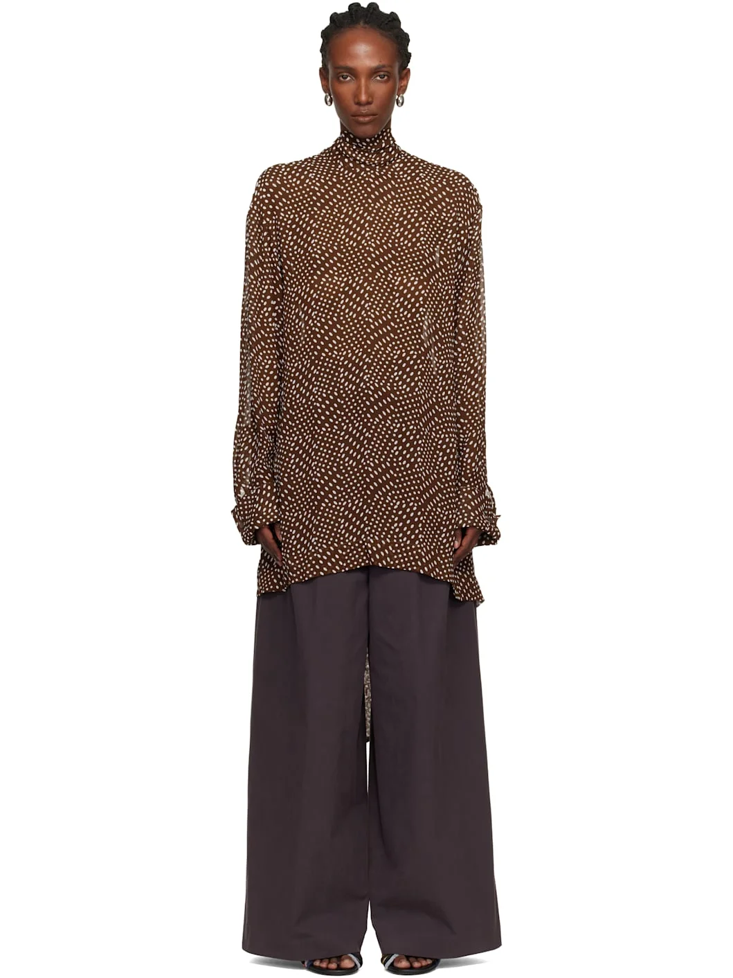 Brown Pussy-Bow Blouse - 1