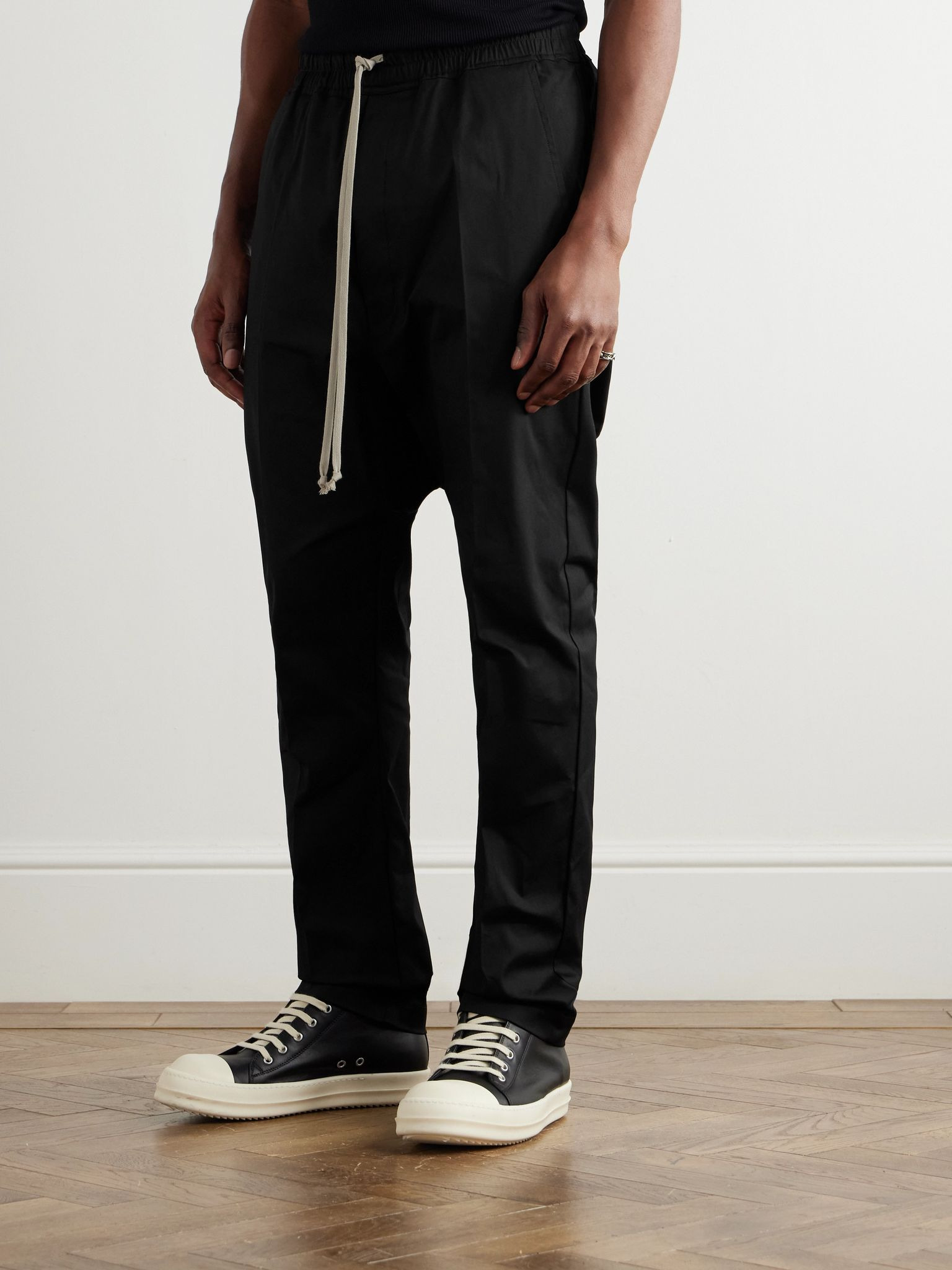 Tapered Cotton-Blend Poplin Trousers Black - 3