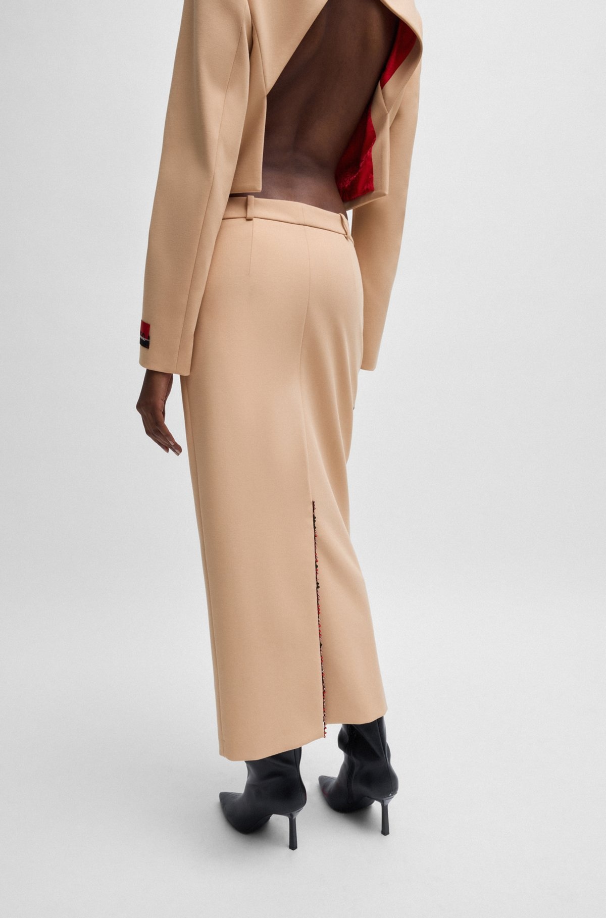 HUGO X LES BENJAMINS LOW-RISE PENCIL SKIRT WITH BEADED TRIMS - 4