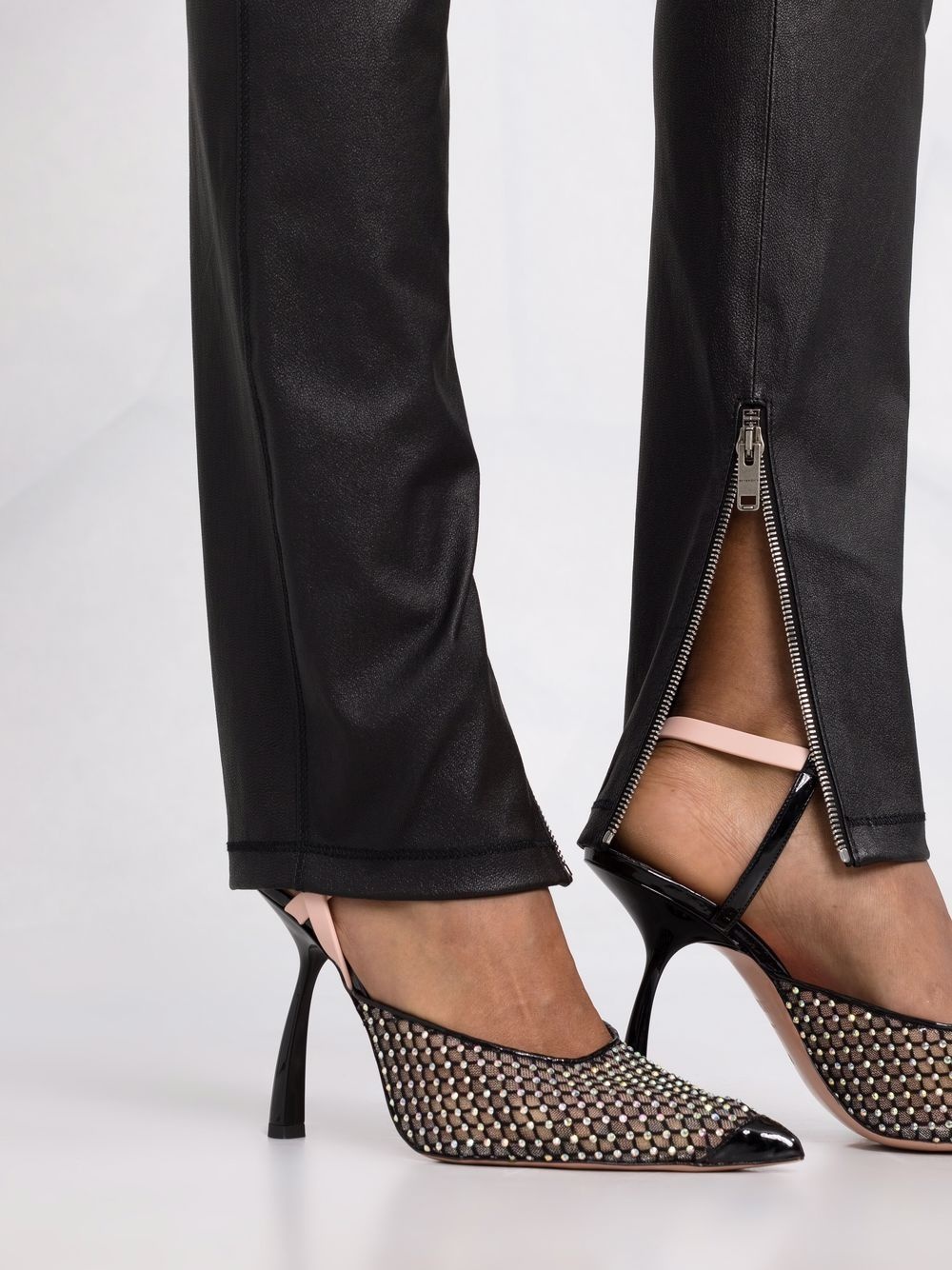 polished-finish zip-detail trousers - 3