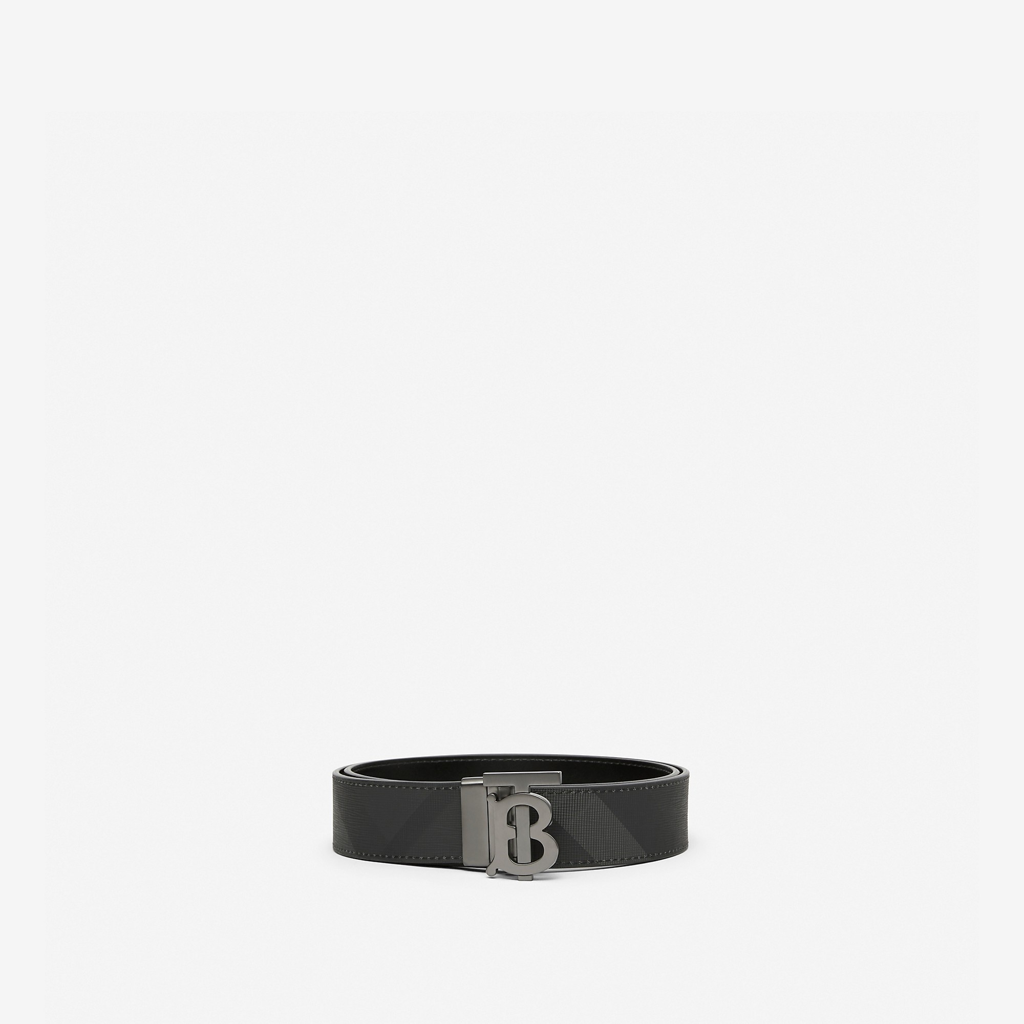 Reversible Charcoal Check and Leather TB Belt - 1