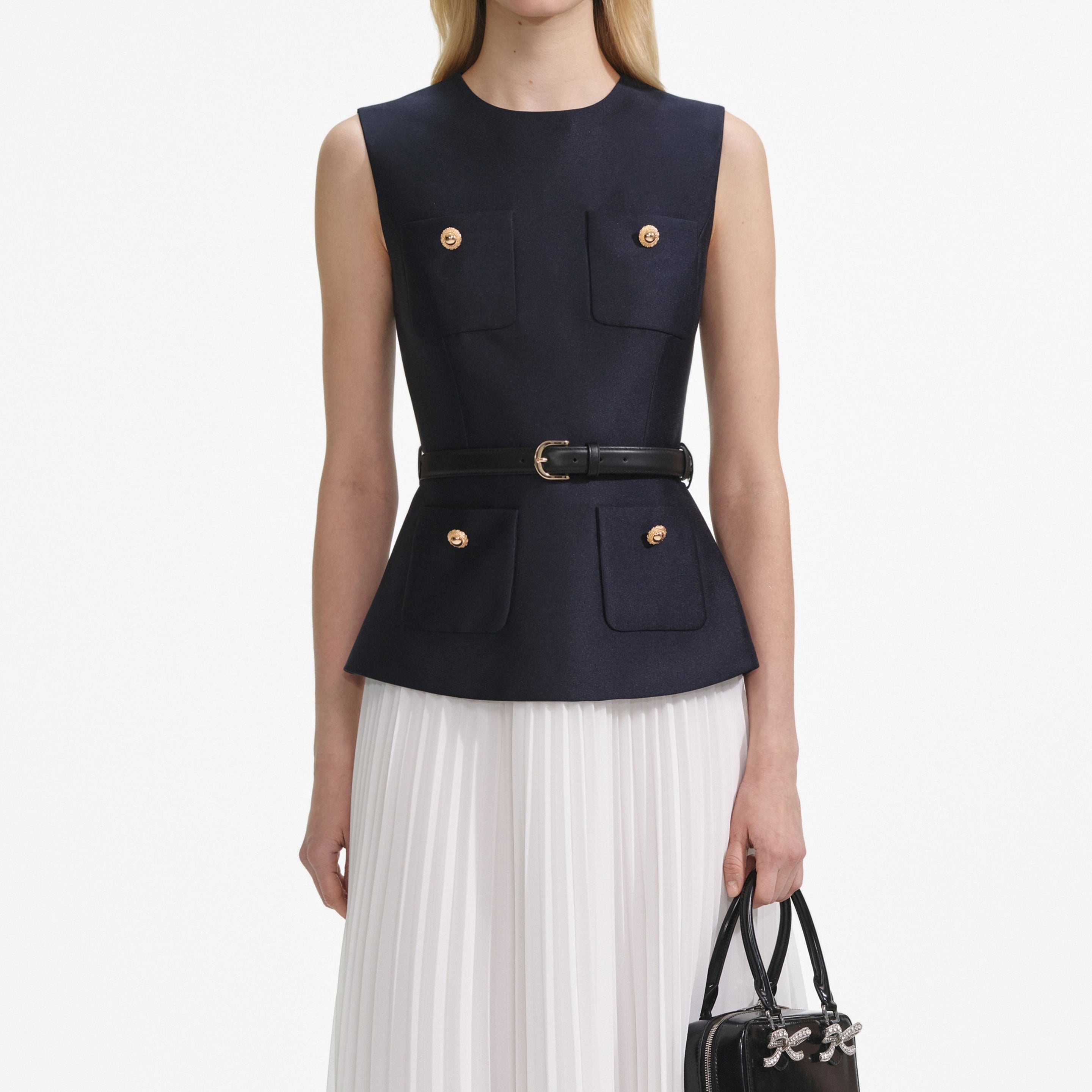 Navy Taffeta Midi Dress - 4