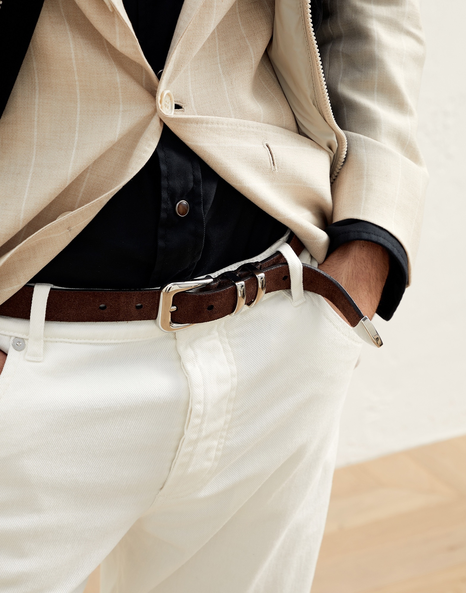 Reversed leather belt with double keeper and tip - 3