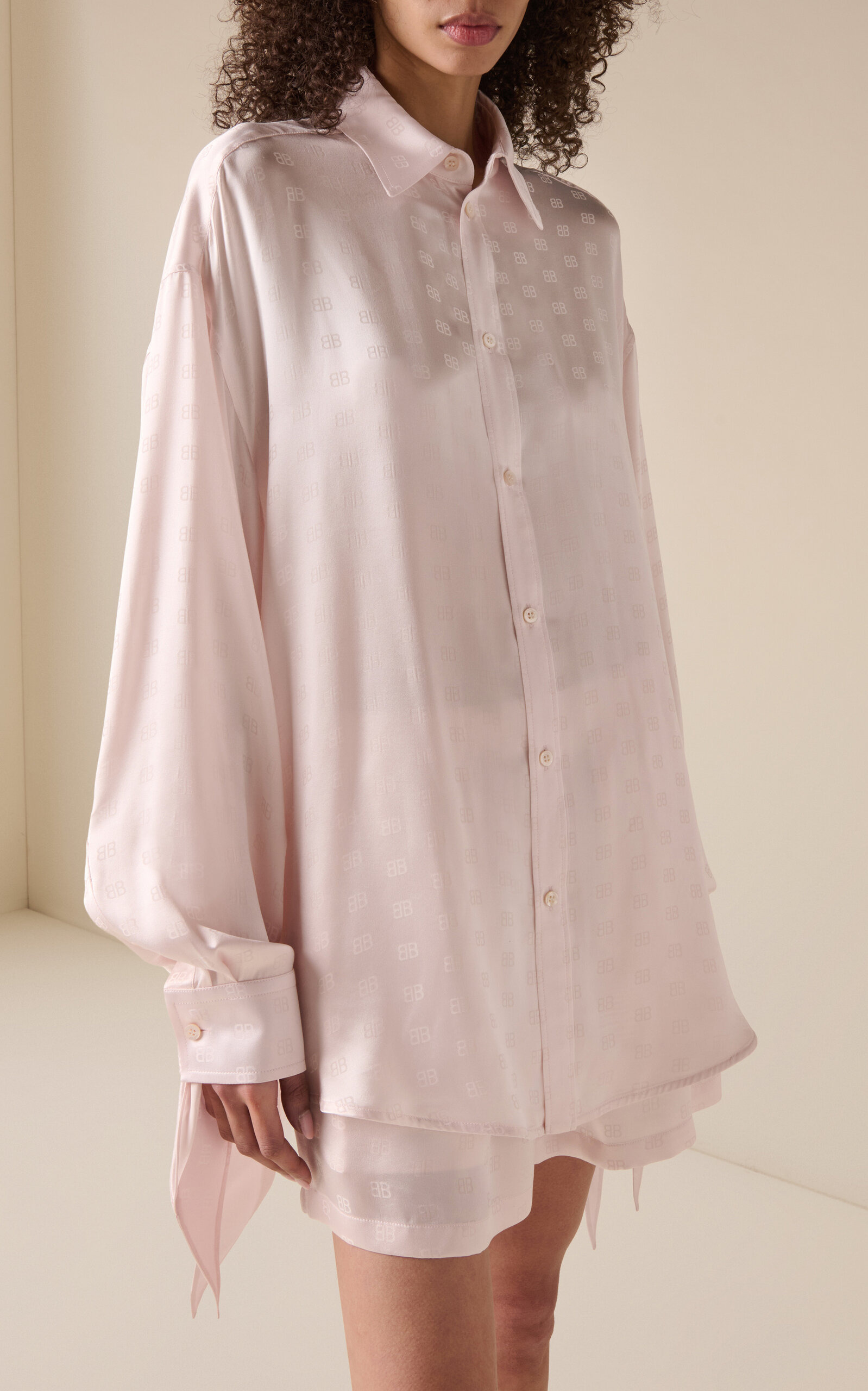Knotted-Cuff Logo-Jacquard Silk Shirt white - 2