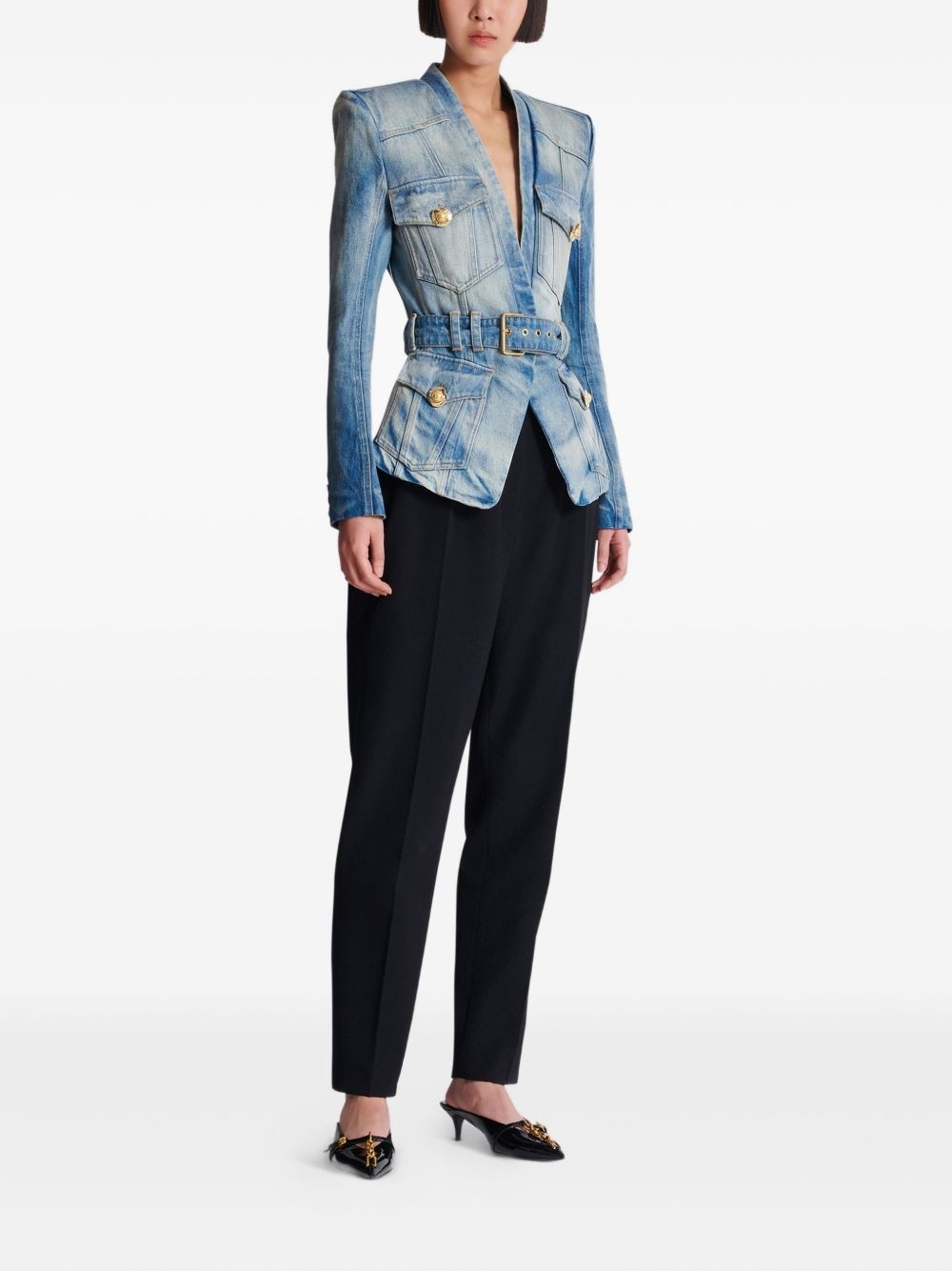 belted denim jacket - 3