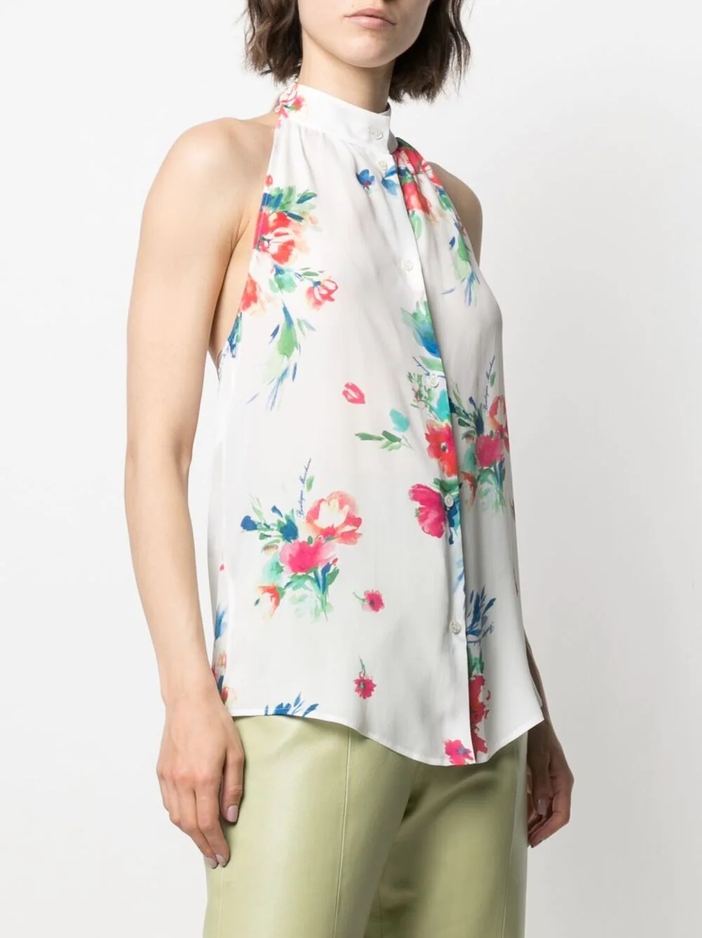 floral-print halterneck blouse - 3