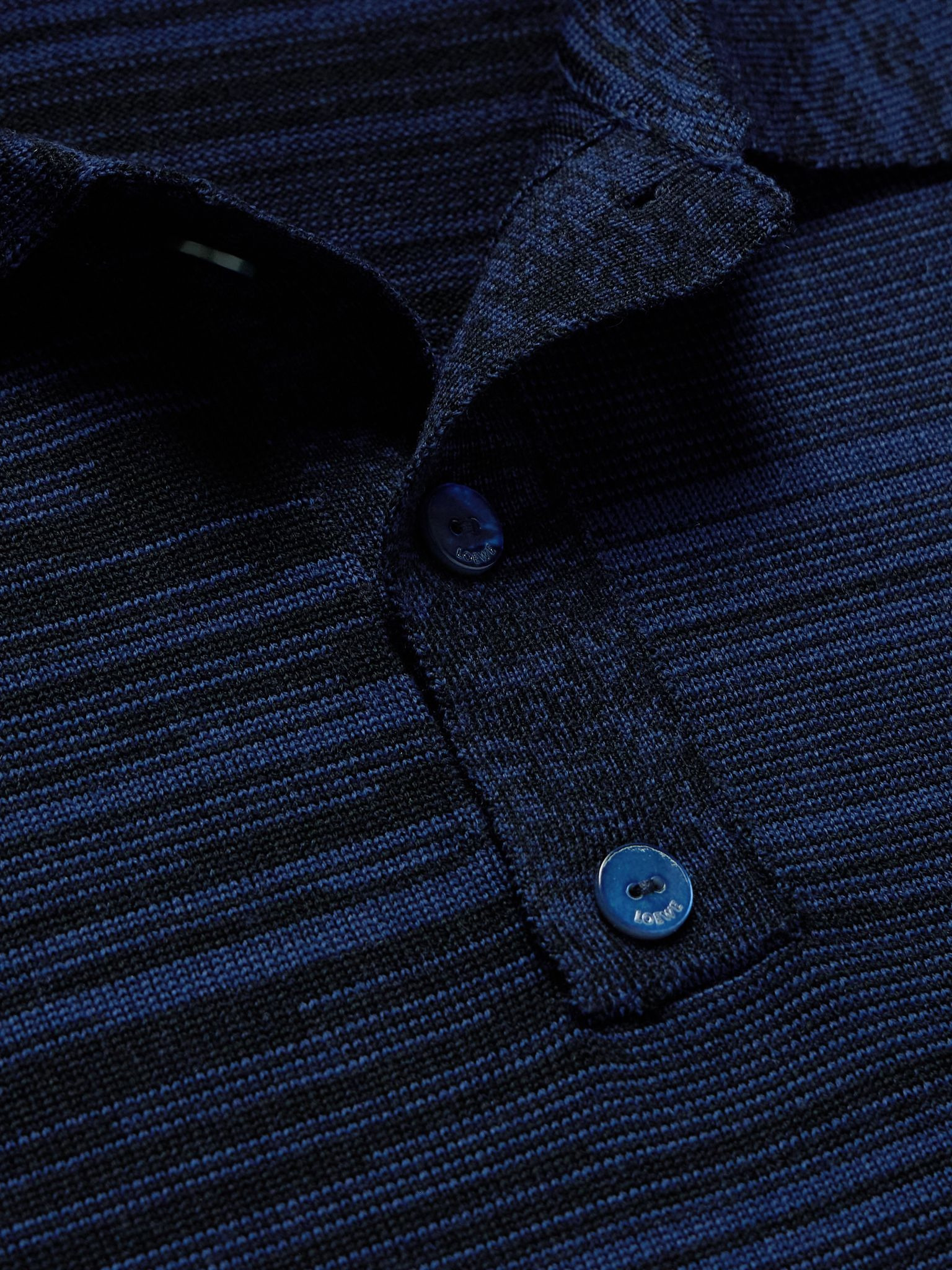 Logo-Embroidered Space-Dyed Wool Polo Sweater Navy - 5