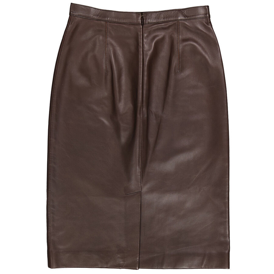 Open Box - Burberry Mahogany High-waist Tailored Lambskin Pencil Skirt, Brand Size 10 (US Size 8) - 5