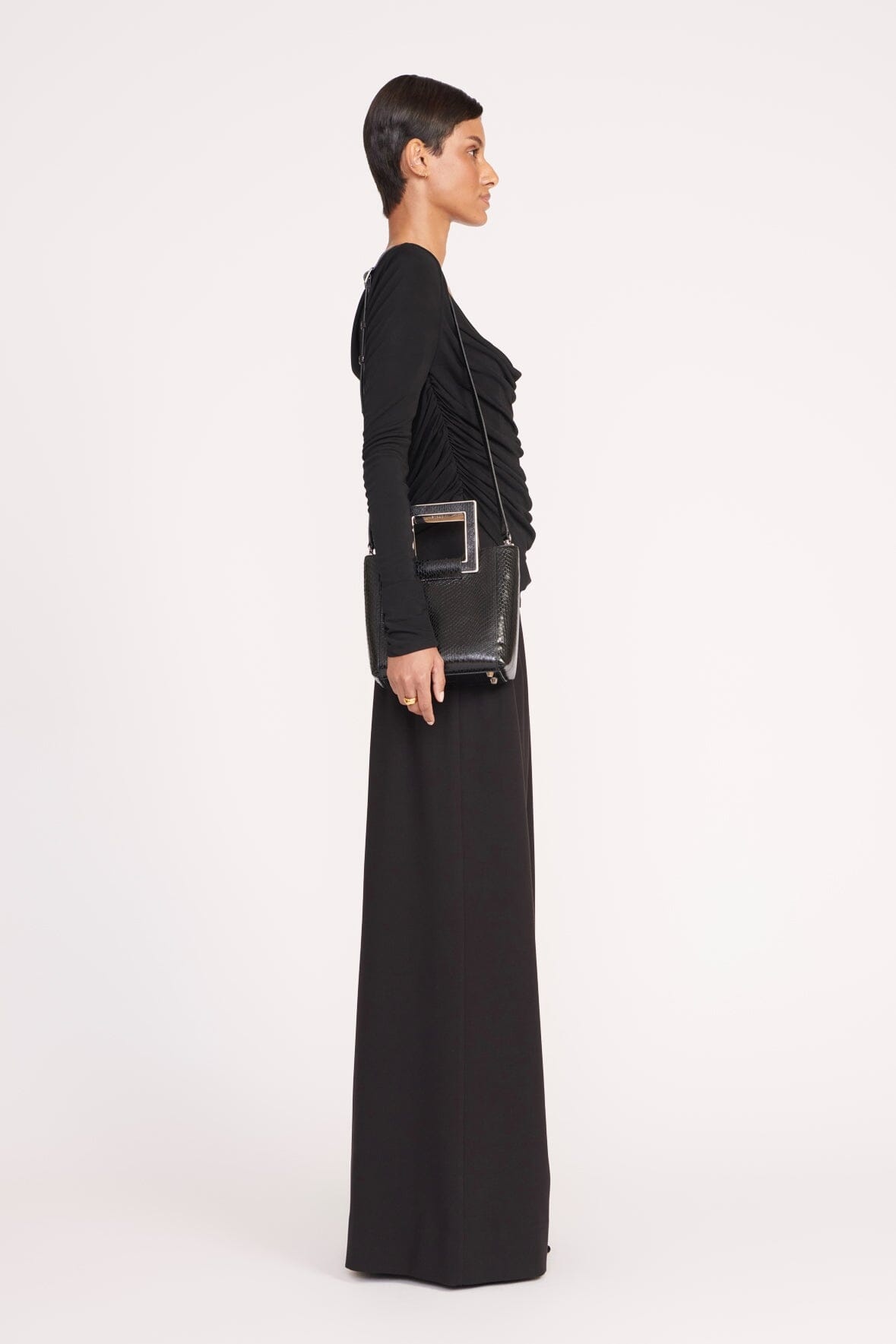 STAUD MINI SHIRLEY BAG BLACK SNAKE EMBOSSED - 4