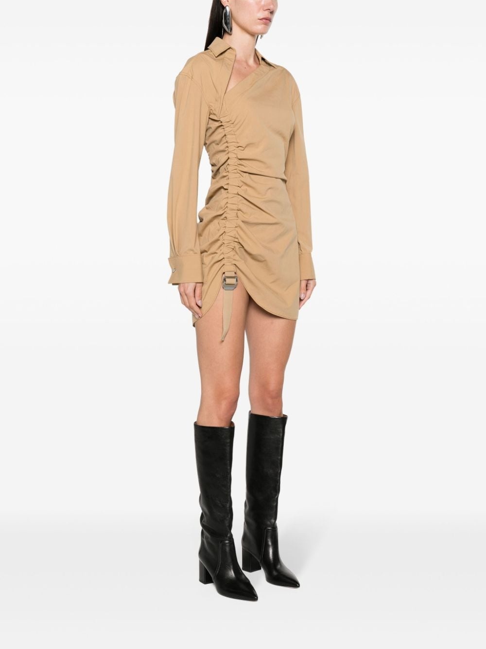 asymmetric-neck gathered minidress - 3