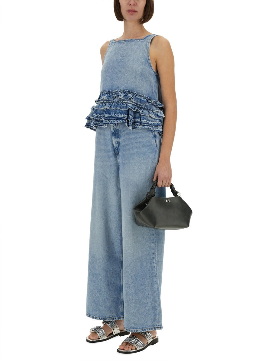 Ganni Women Denim Ruffle Top - 2