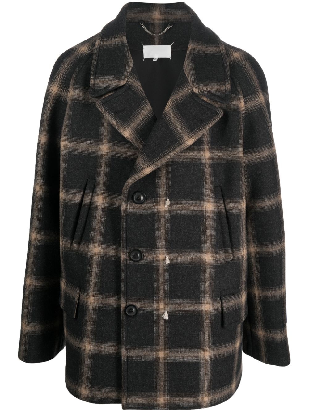 check-pattern wool coat - 1