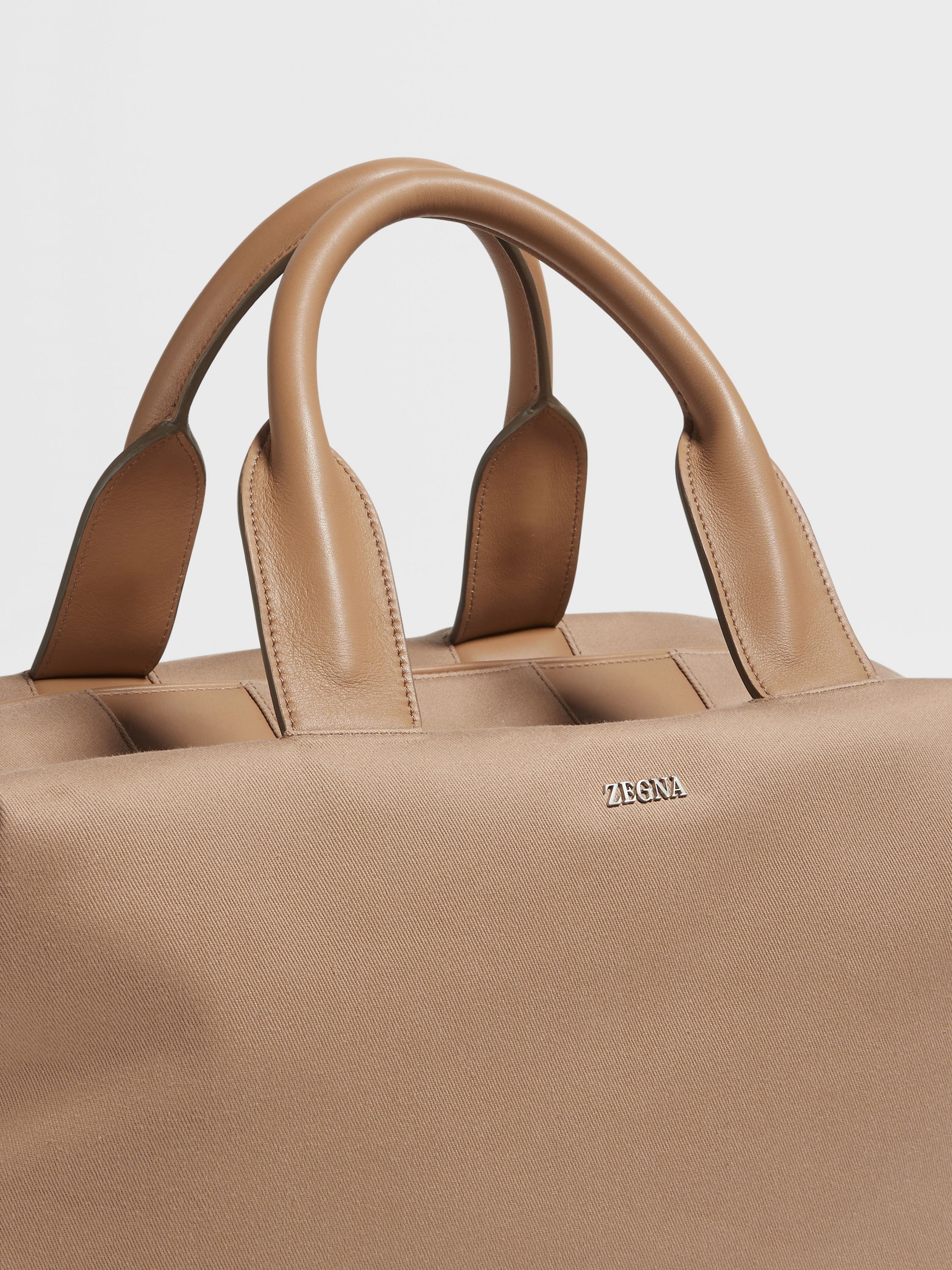 DARK BEIGE COTTON AND LEATHER HOLDALL RAGLAN - 5