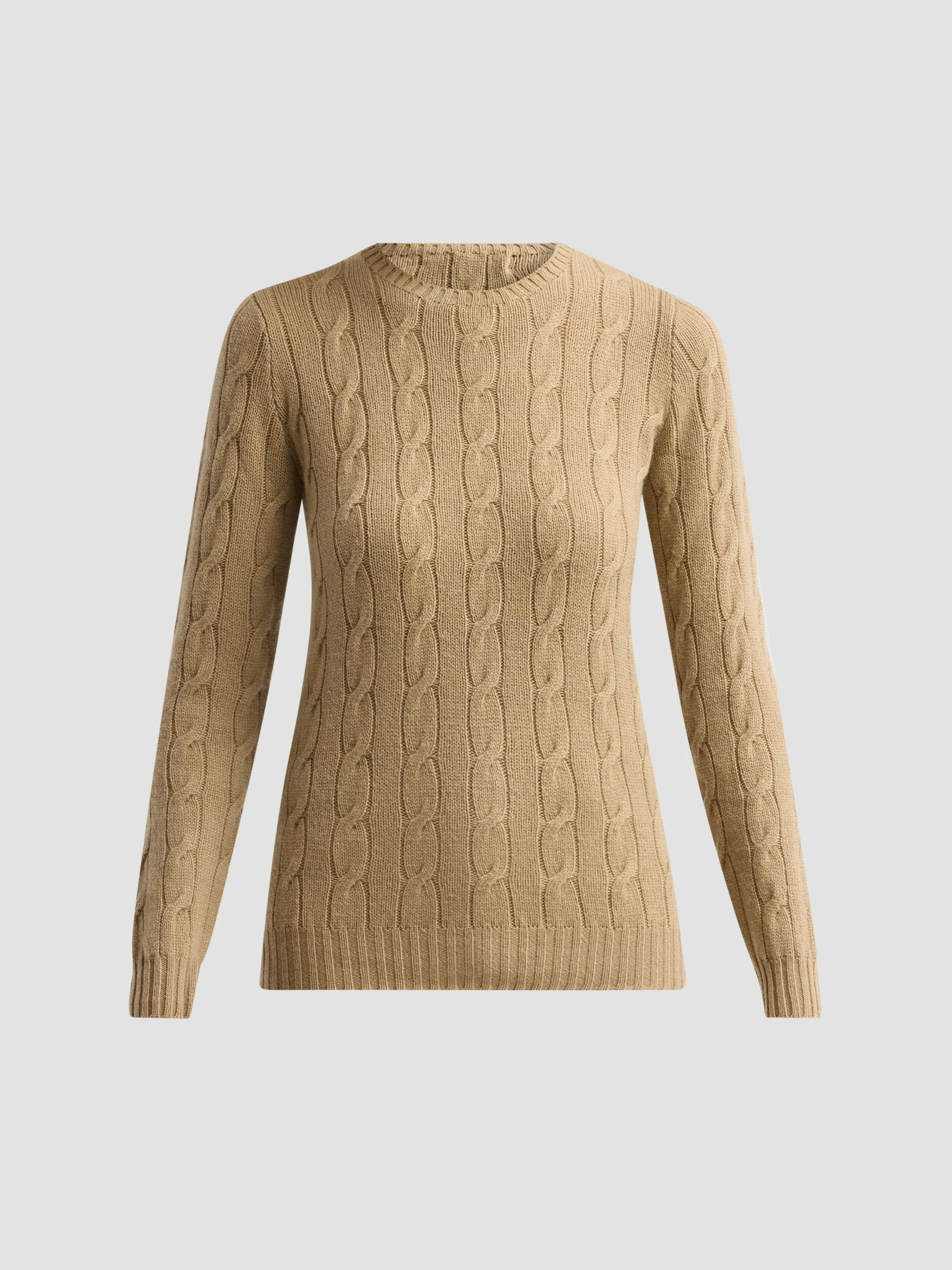 Women's Cable-Knit Cashmere Crewneck Sweater - Honey - 1