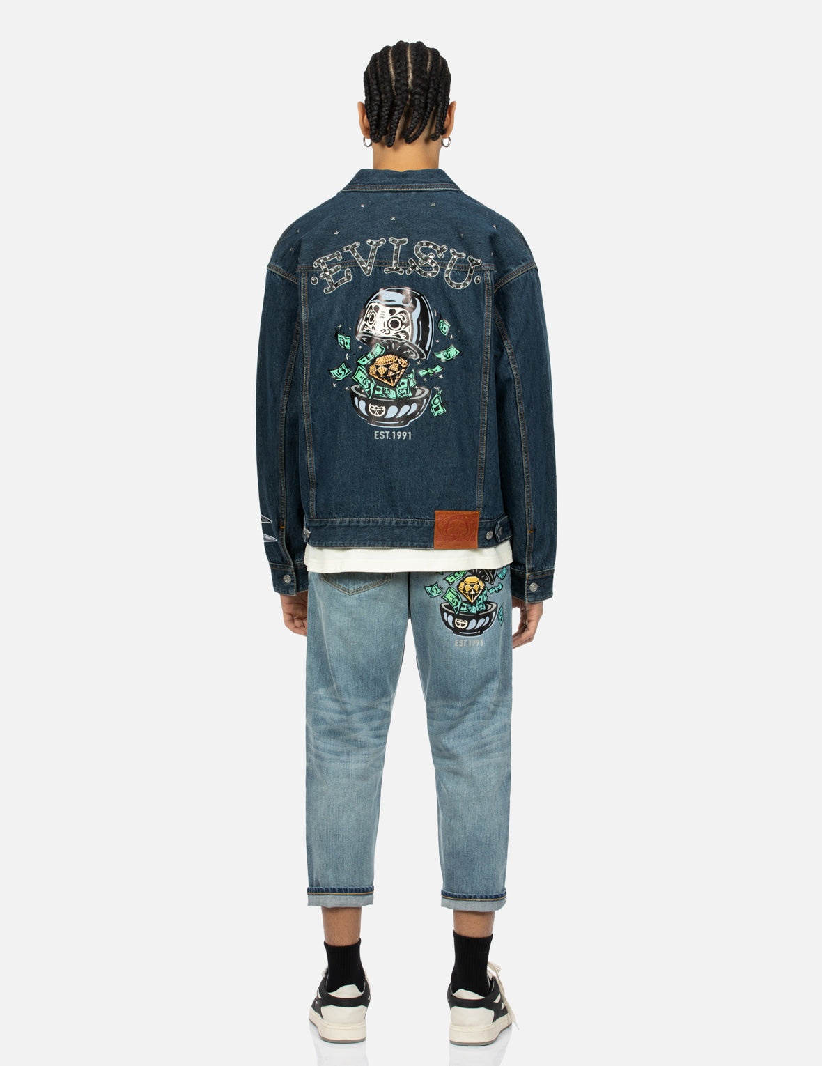Diamond Daruma Printed Pocket Cropped-Fit Jeans #2027 - 5