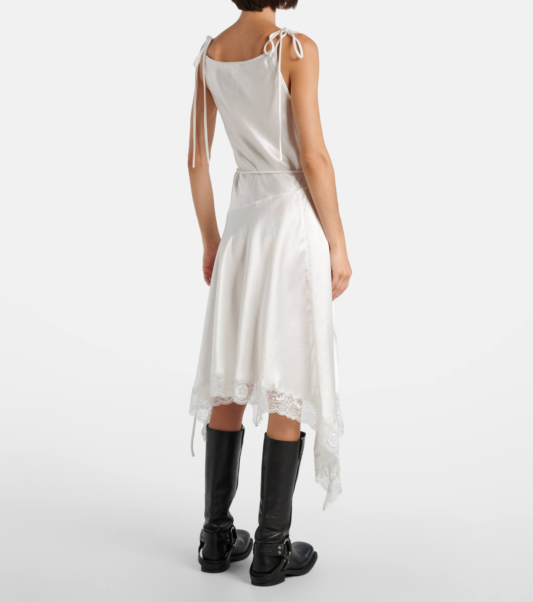 Asymmetric lace-trimmed satin minidress - 3