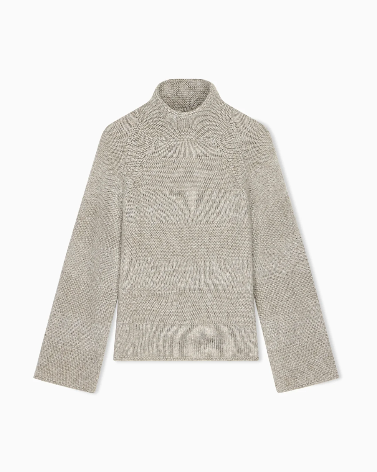 HIGH-NECK PLAIN AND REVERSE KNIT SWEATER IN ALPACA AND WOOL - 1