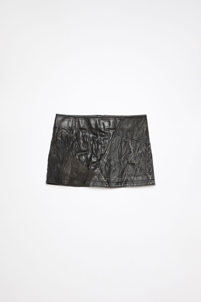Leather patchwork skirt - Black - 1