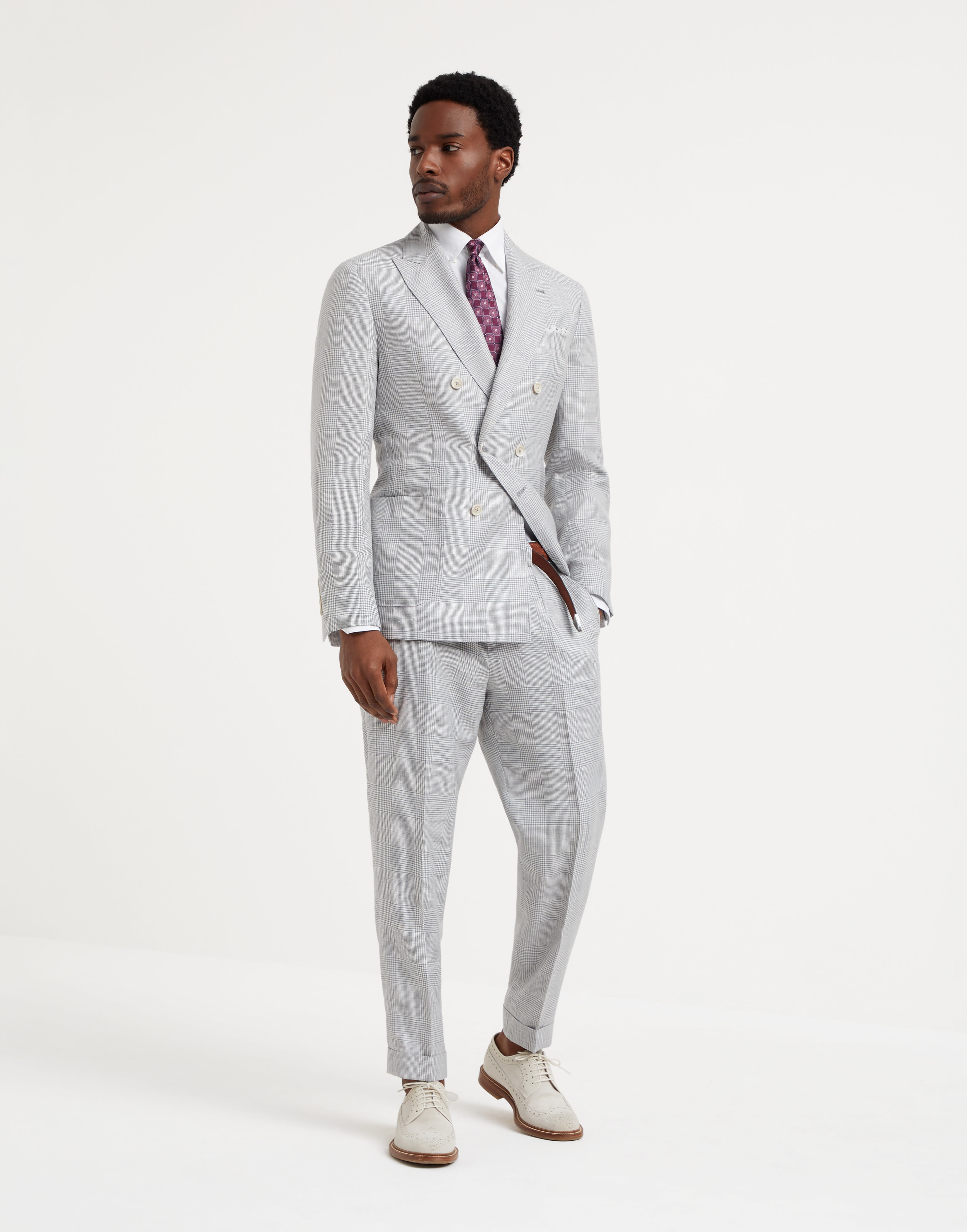 Wool, linen and silk Prince of Wales leisure fit trousers with pleat - 4
