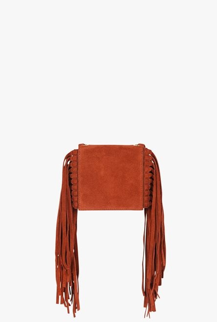 Balmain x Netflix -Fringed terracotta suede mini card holder - 3