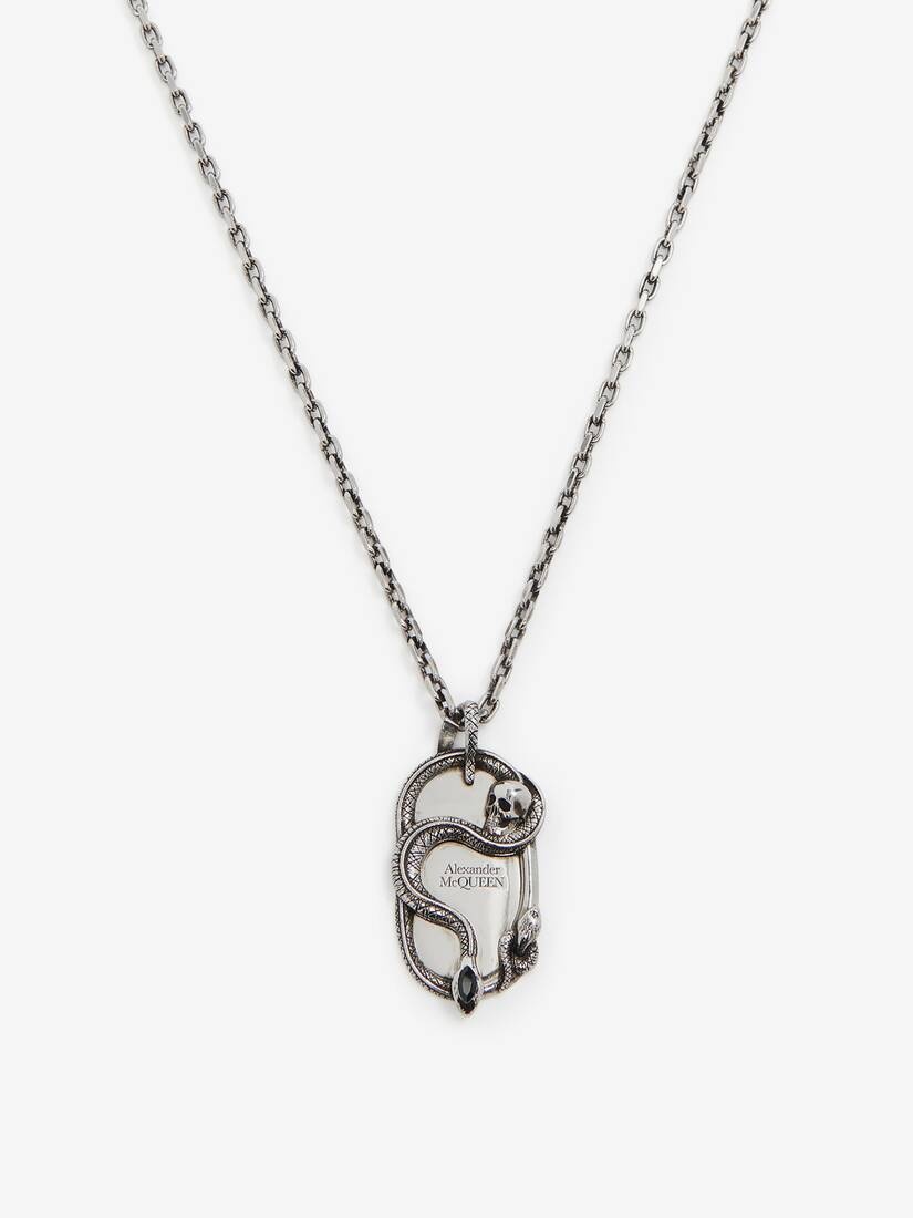 Men's Snake & Skull Necklace in Antique Silver - 2