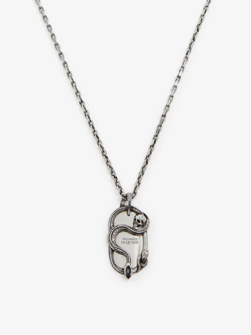 Alexander McQueen Men's Snake & Skull Necklace in Antique Silver outlook