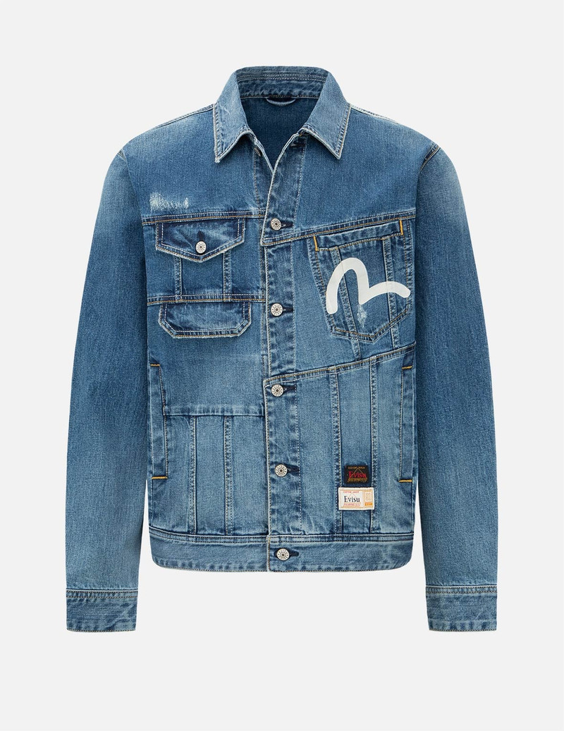 Deconstructed Kamon Print Denim Jacket 8