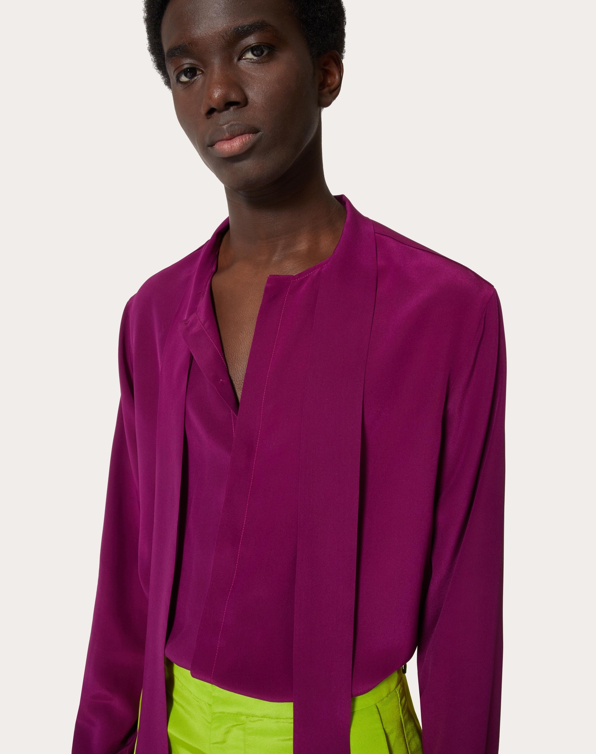 WASHED SILK SHIRT WITH NECK TIE - 5