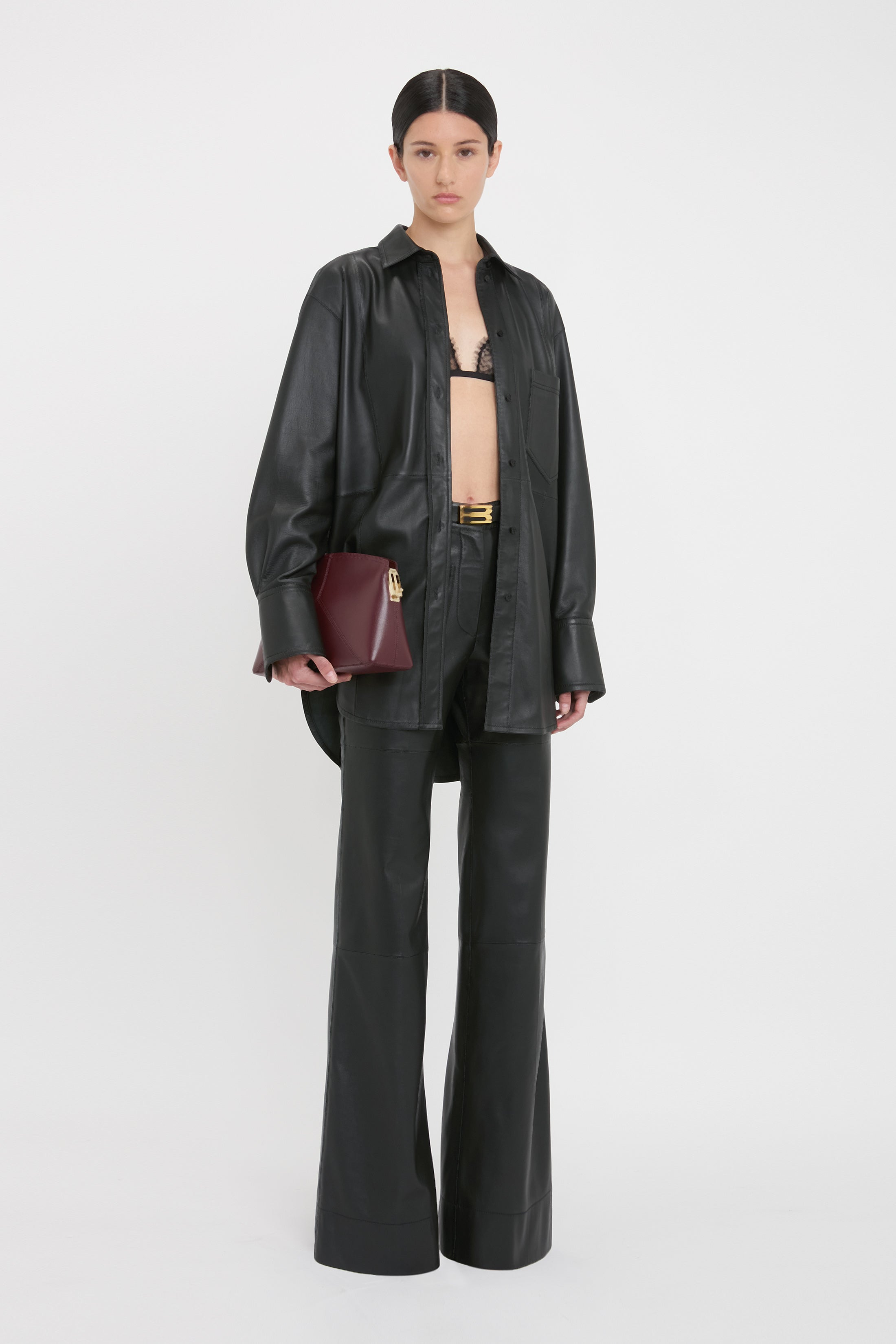 Victoria Clutch Bag In Burgundy Leather - 3